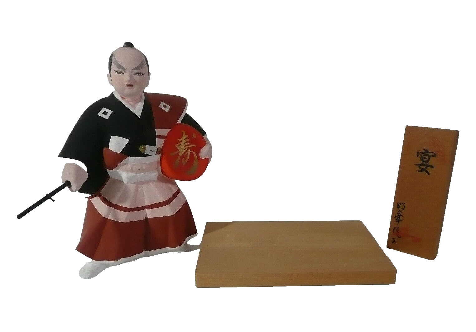 Japanese Musician-w/Orange drum Figurine on 7 inch assembled platform performs