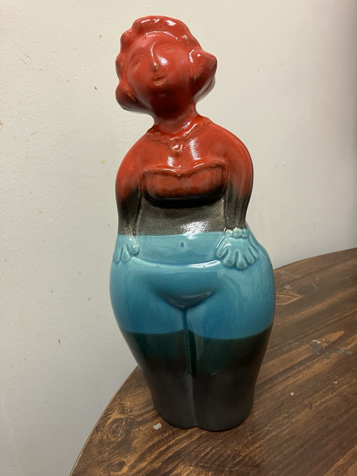 Modern Contemporary Ceramic Woman Figure Nude Statue Figurine Red Blue 11″ h New