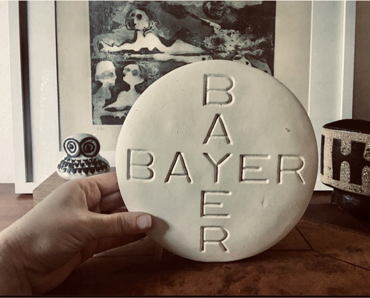Jumbo Bayer Aspirin Tablet Sculpture Once as a Prop or Display, (7″ dia.)