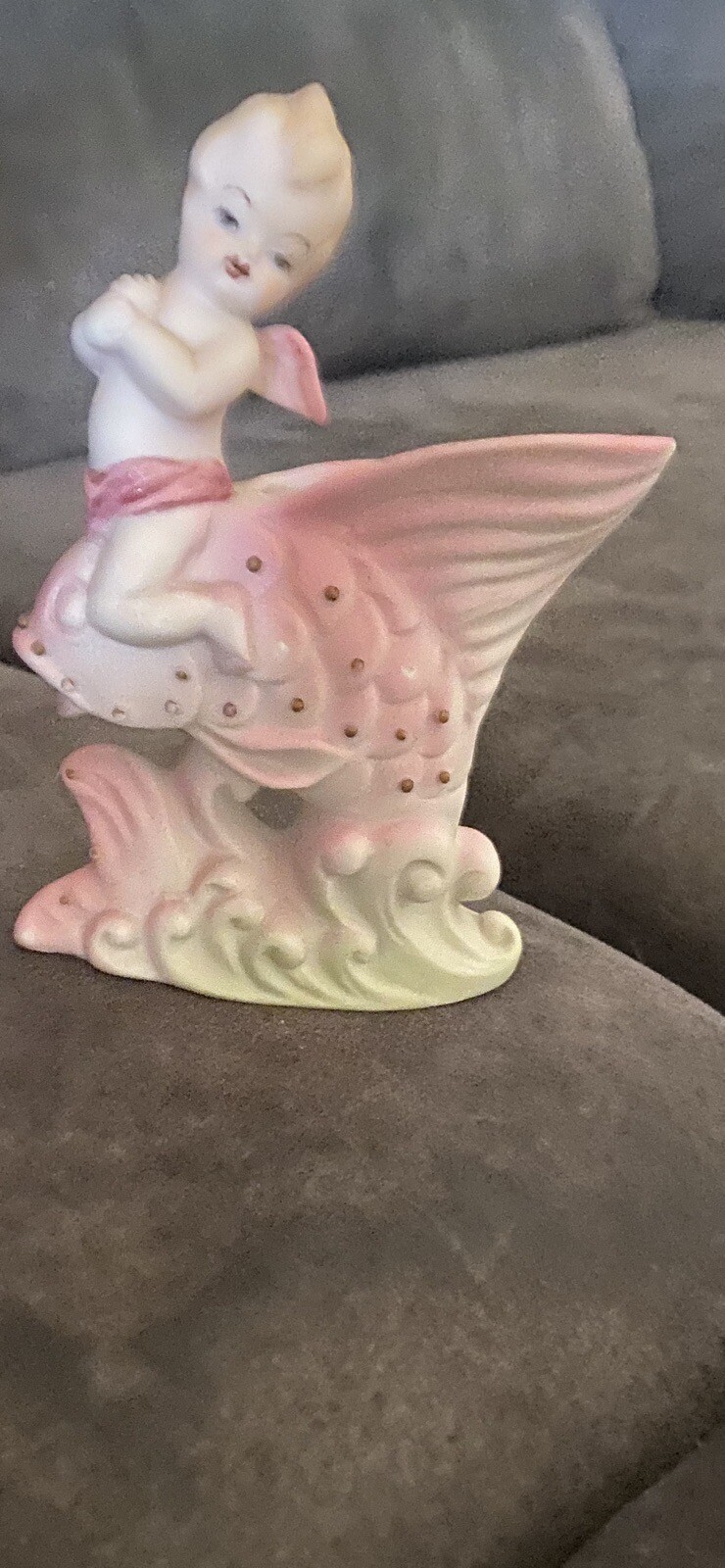 Occupied Japan Vintage Cherub Angel Riding A Fish