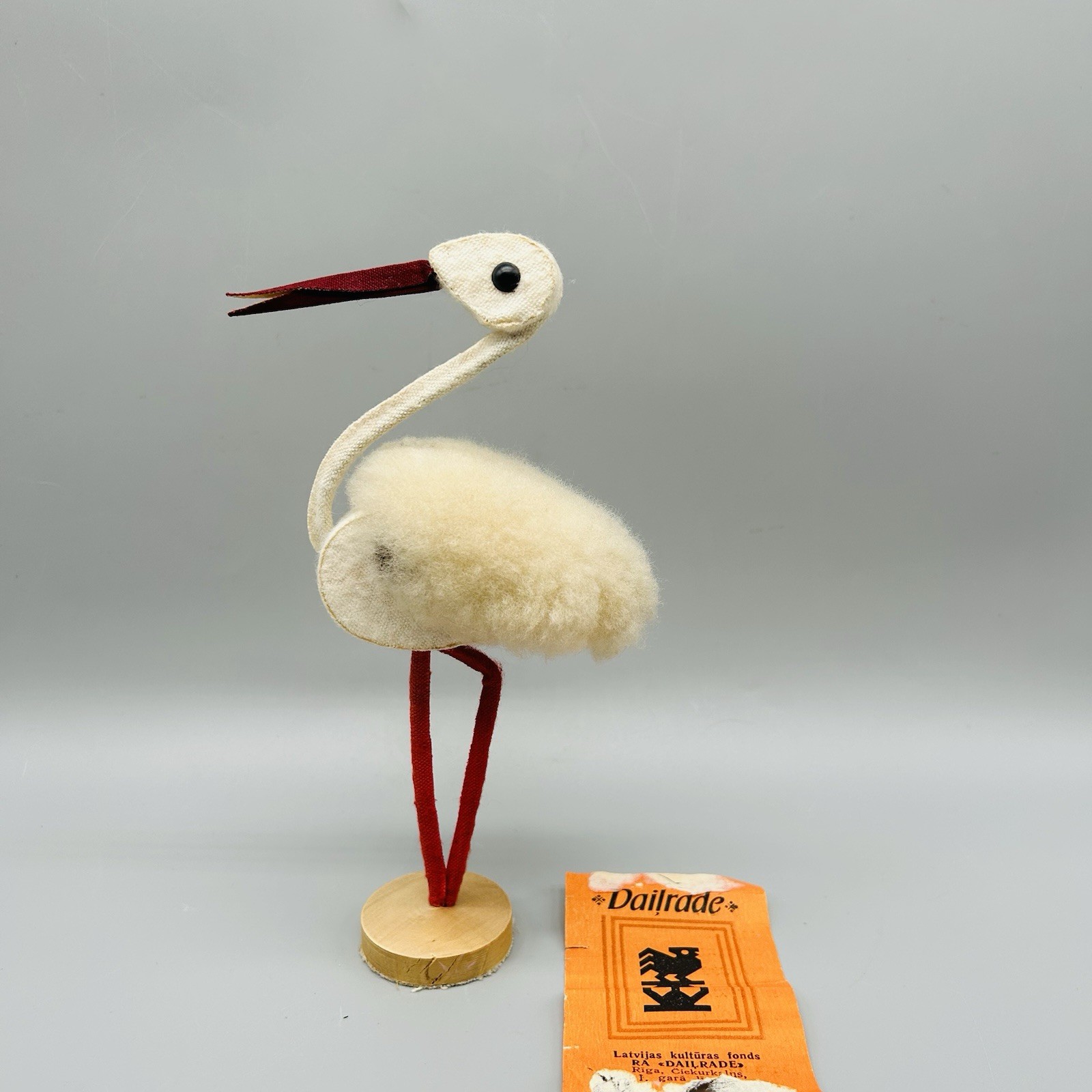 Vintage Dailrade Latvian Spun Cotton Stork Handmade 8” Tall