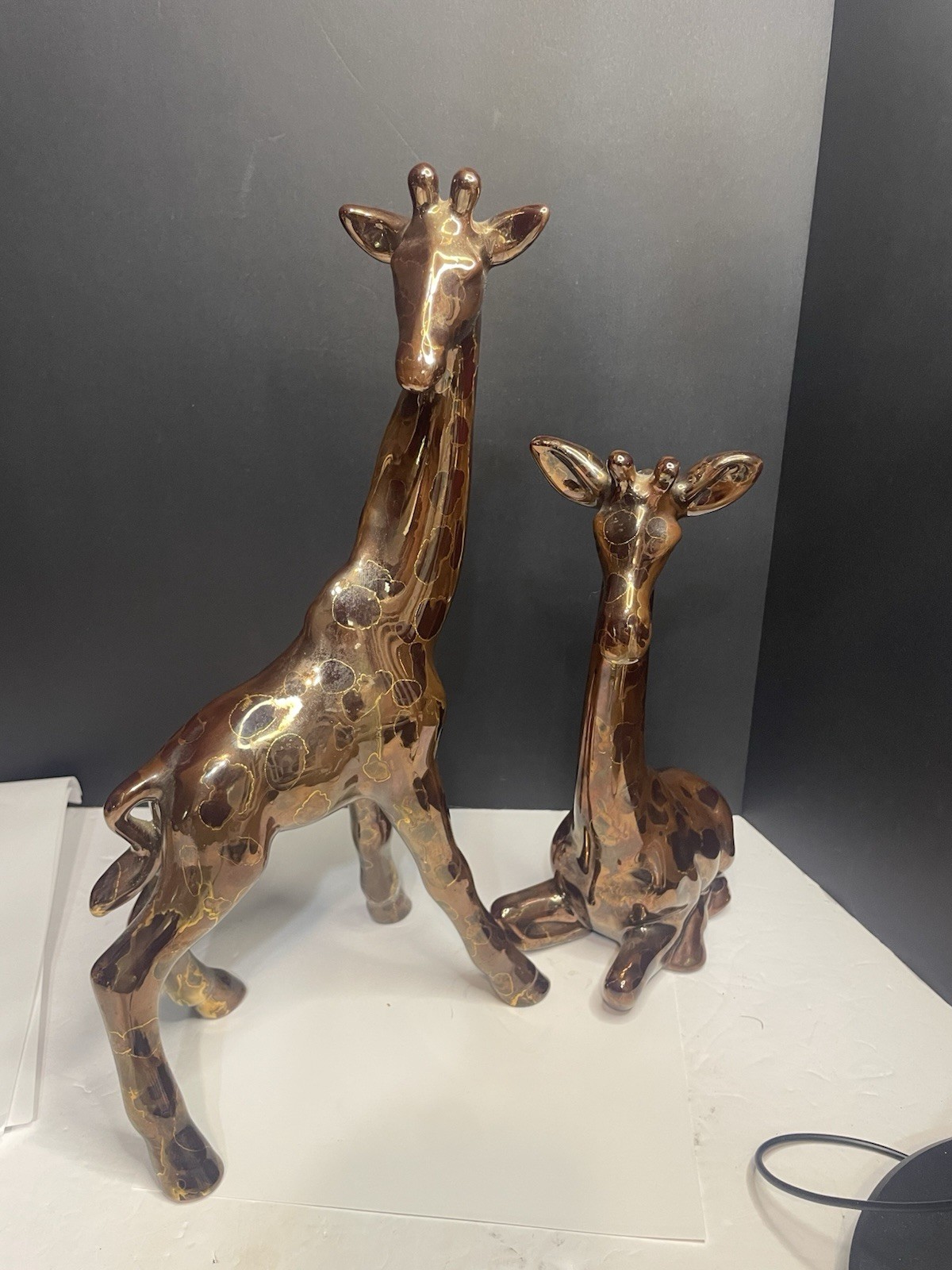 14” Vintage Set Of Ceramic Hand Painted Giraffes
