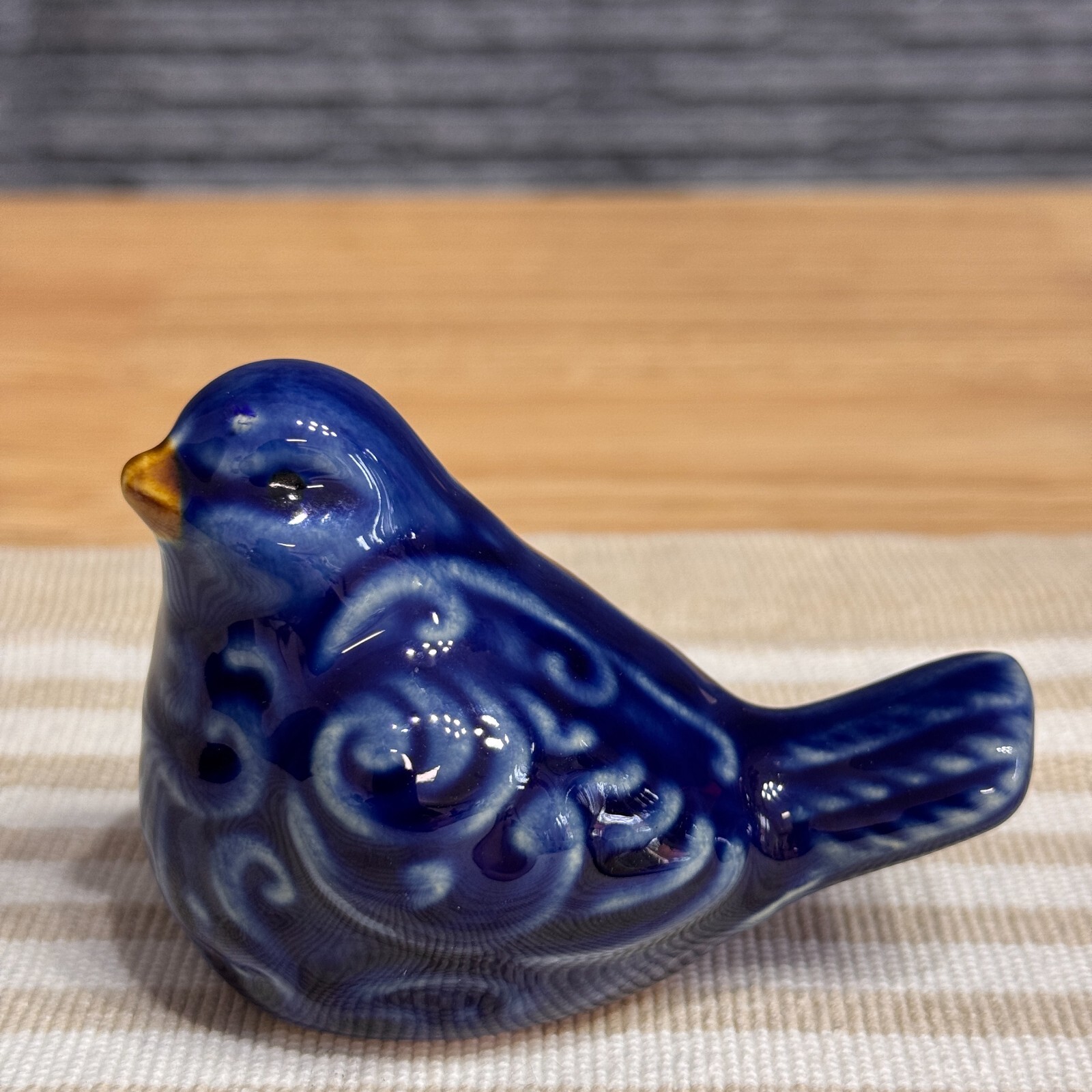 Vintage Blue Ceramic Bird Figurine Portugal Handmade Collectible 3.2″ Bird Gift