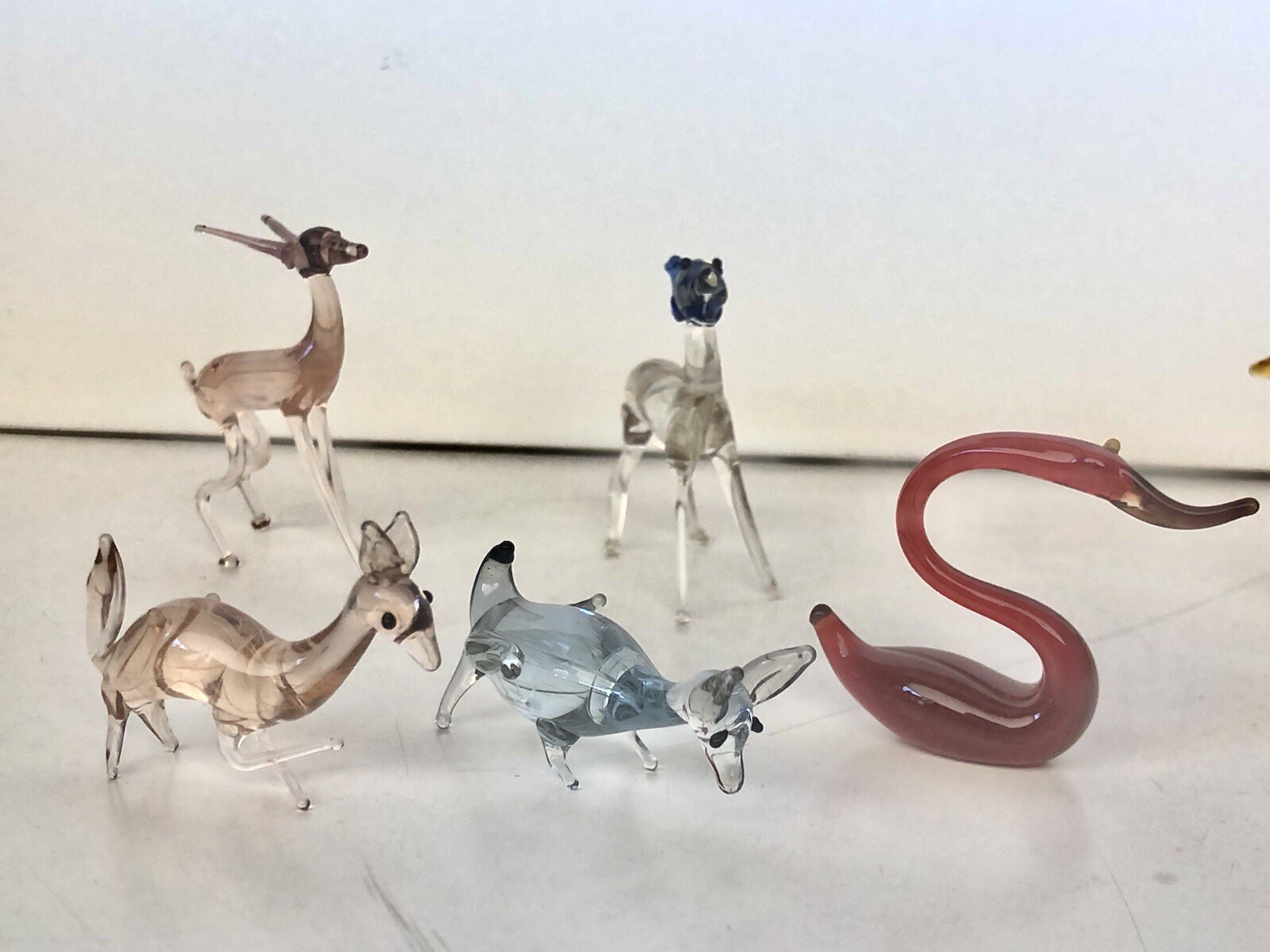 Set Of 7 Handmade Tiny Small Mini Glass Animal Figurines Made In Czech Republic