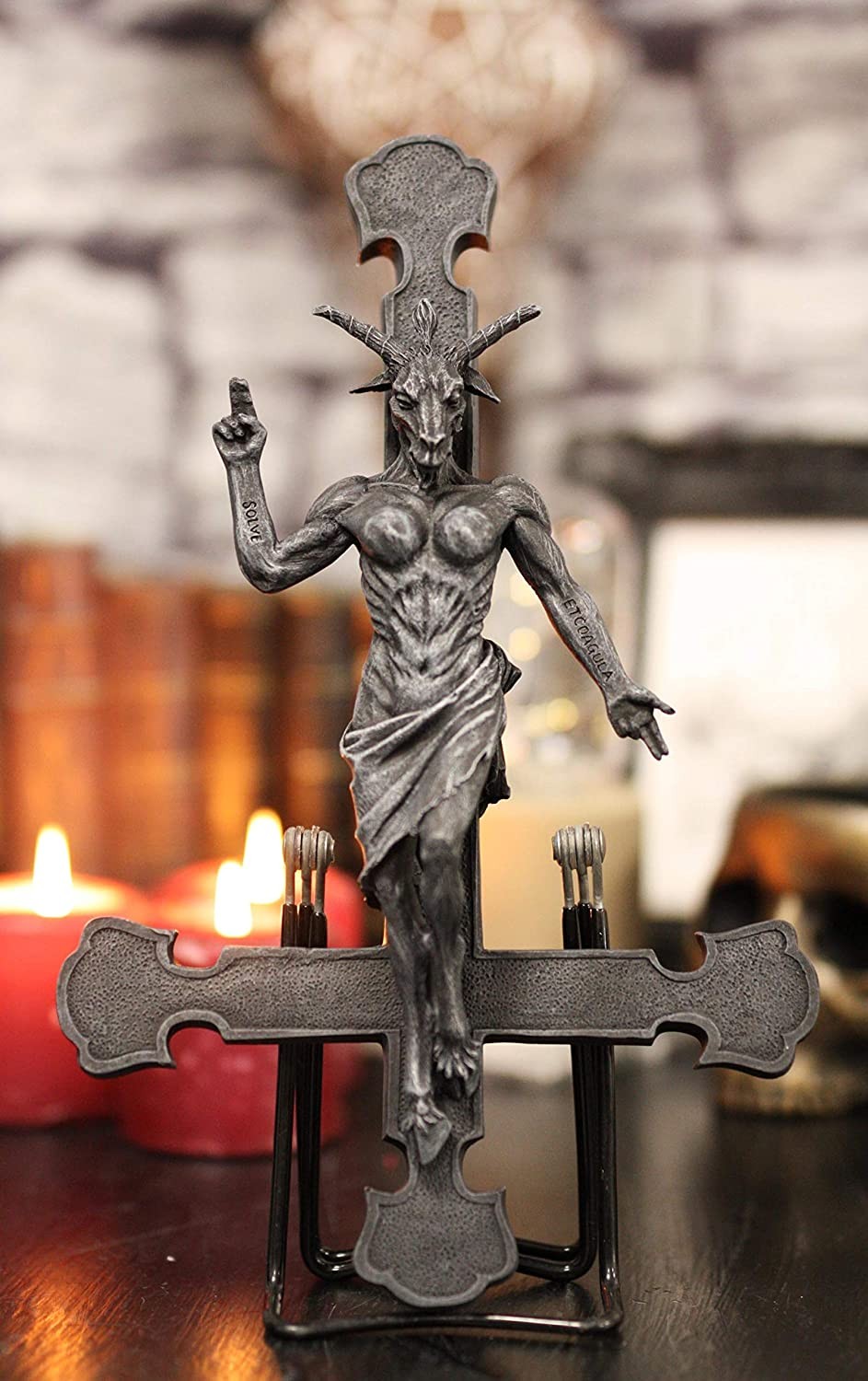 Ebros Samael Lilith Baphomet On Inverted Cross Hanging Wall Decor Plaque 12.25″H