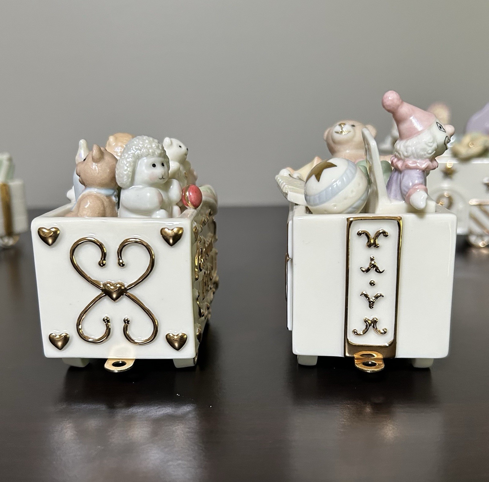 LENOX 7 pc Happy Birthday Express Train Ivory Fine China 24k Gold Hand Painted