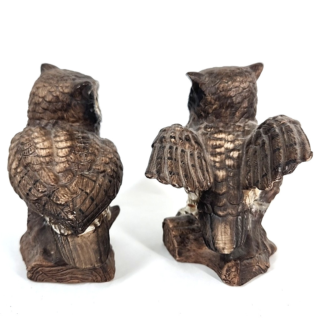 Vtg Homco Great Horned Owls Pair Ceramic 1970s Home Interior Decor MCM Taiwan
