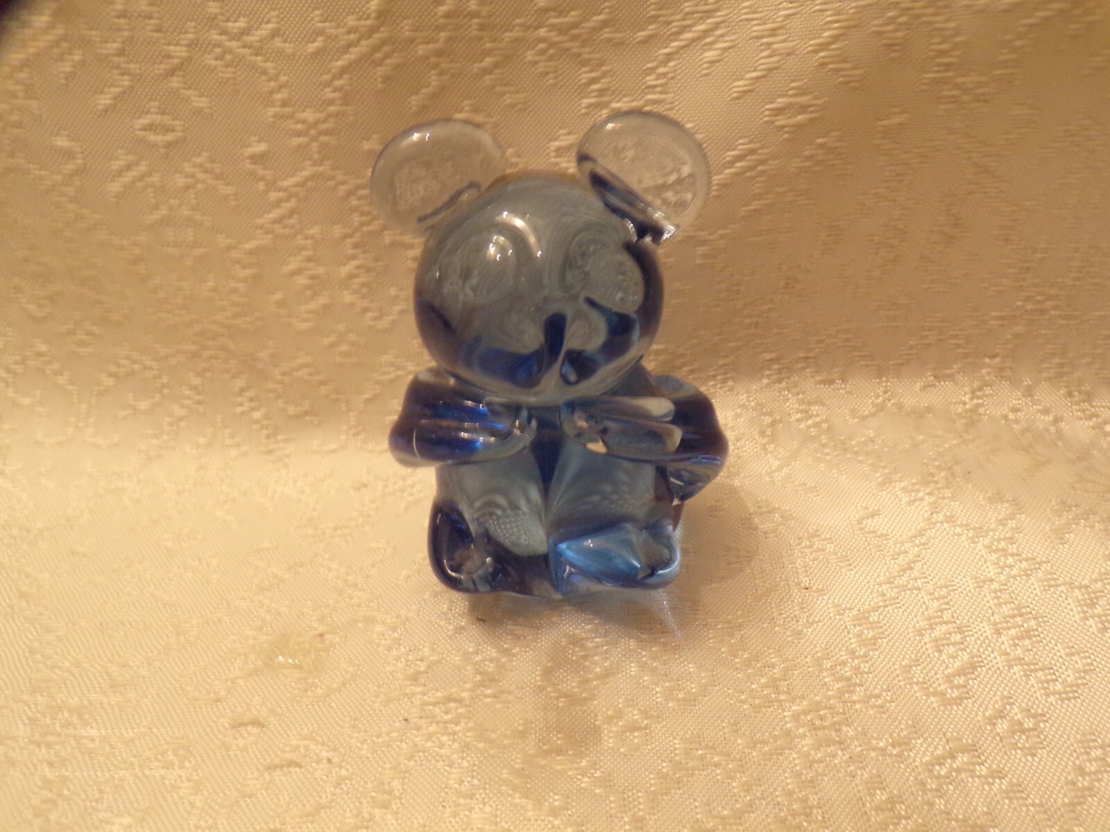 Blue Glass Teddy Bear Figurine United States Commemorative Fine Art Gallery