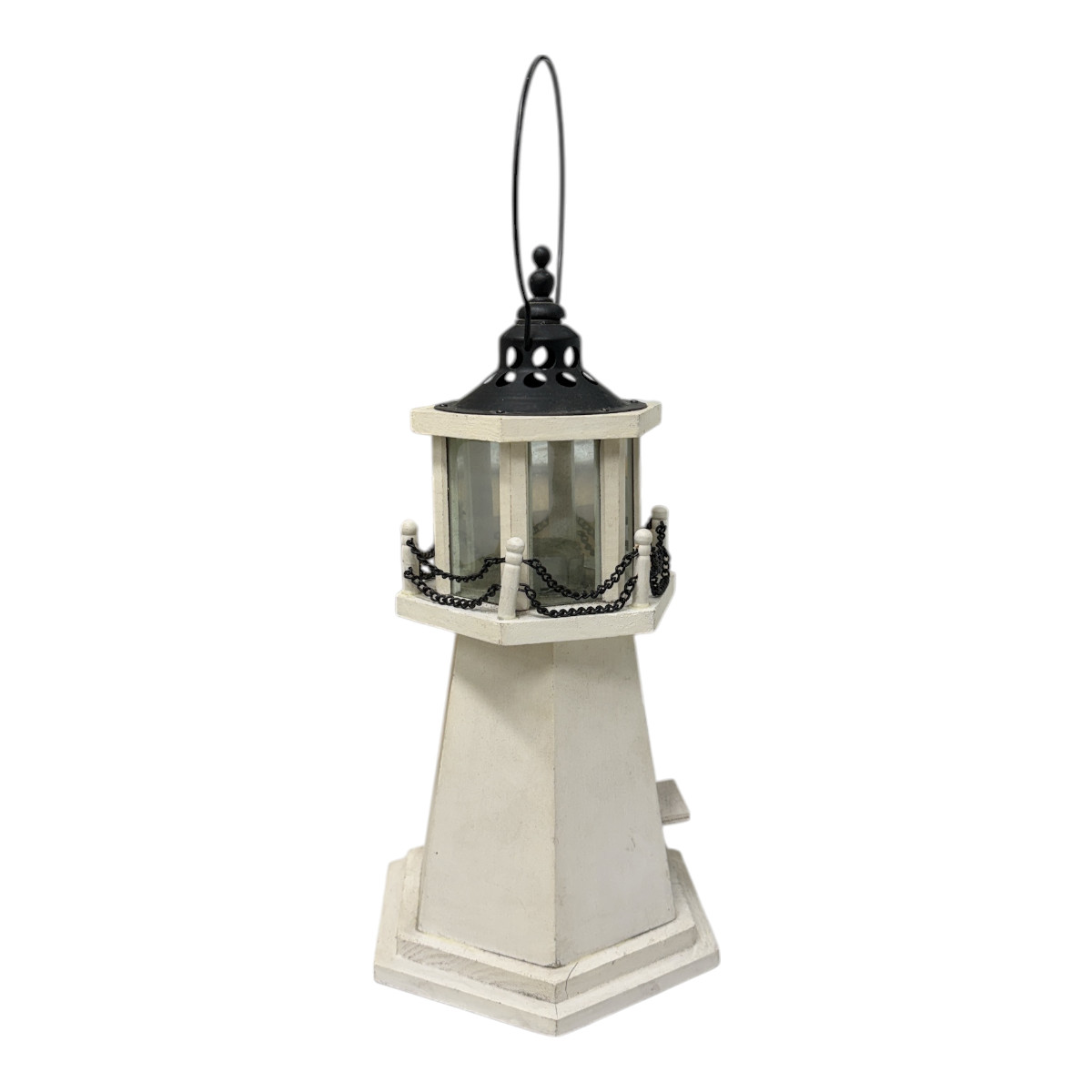 Beach Theme Lighthouse Decor 16.5” White Nautical Wood Home Decoration Handle