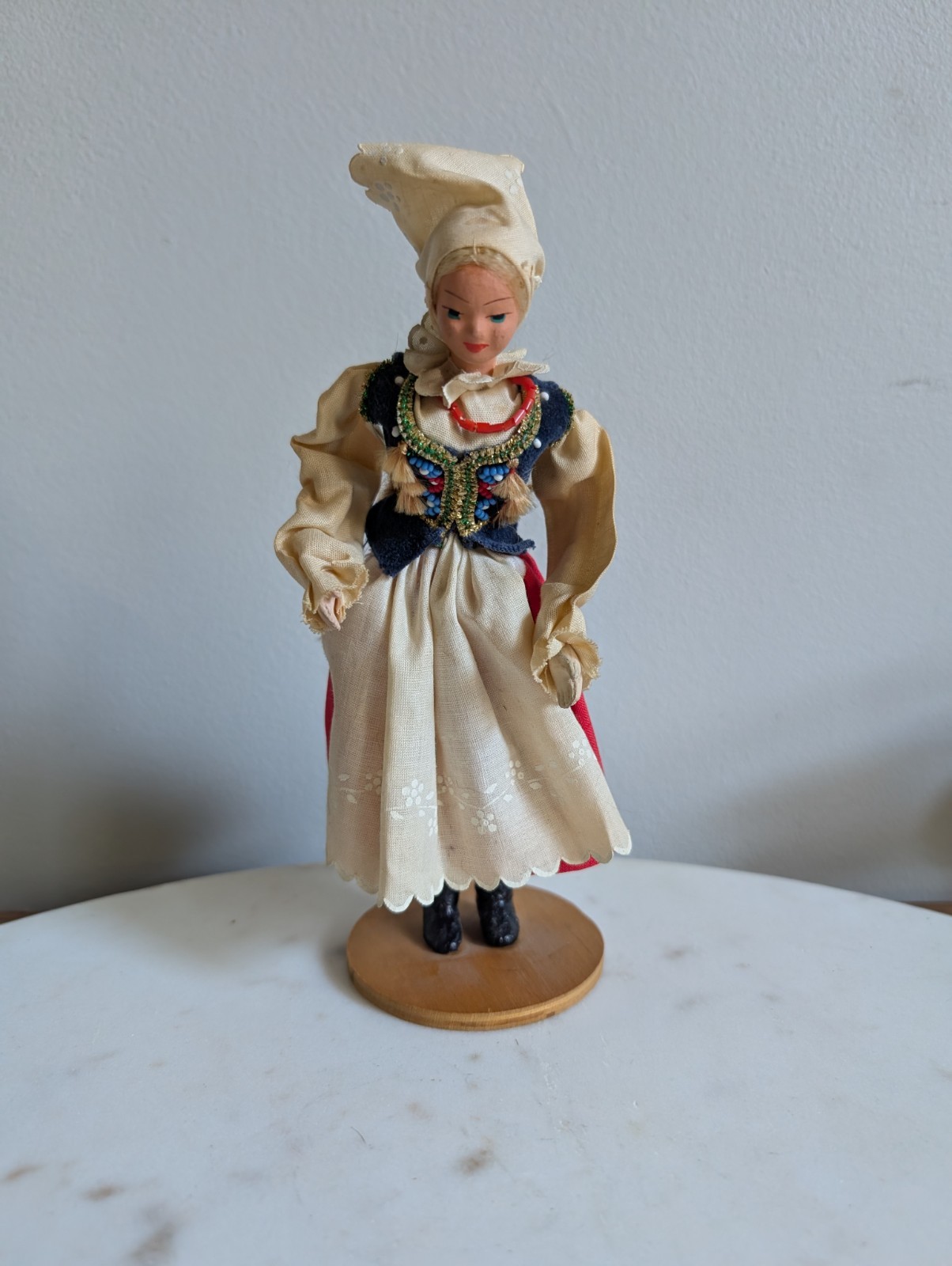 Vintage Tamburitzan Dancer Female Figurine Wood Base Painted