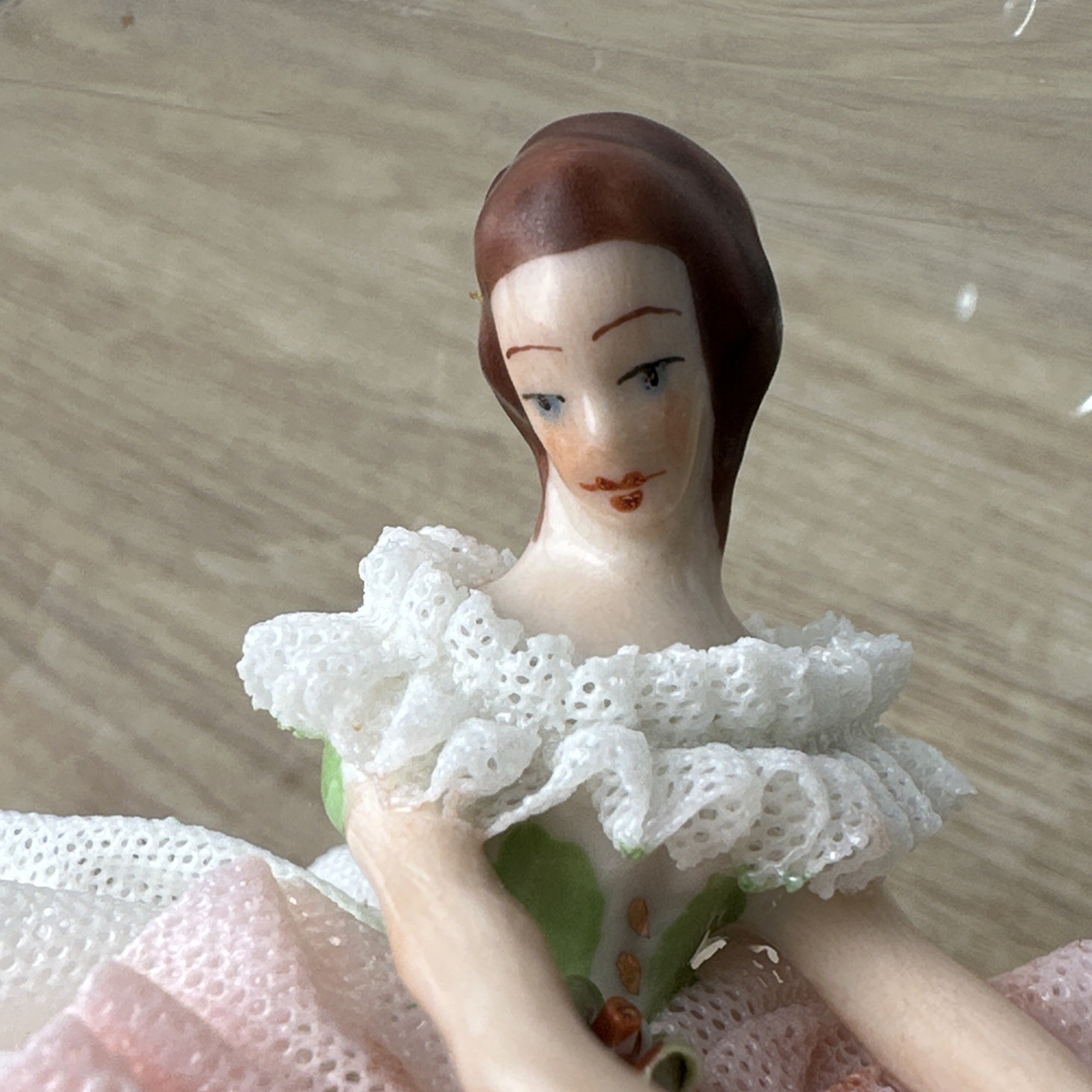 Vintage German Dresden Lace Ballerina Figurine Pink Tutu 3″ In Original Box NIB