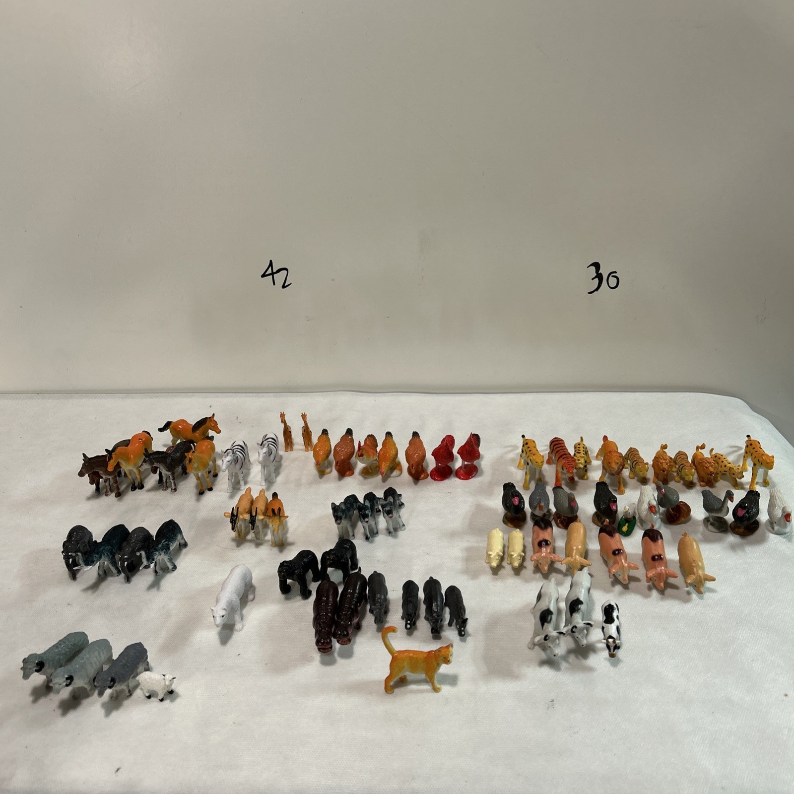 Large Lot Of 70+ Small Plastic Animals China Cows Chickens Goats Horses Etc