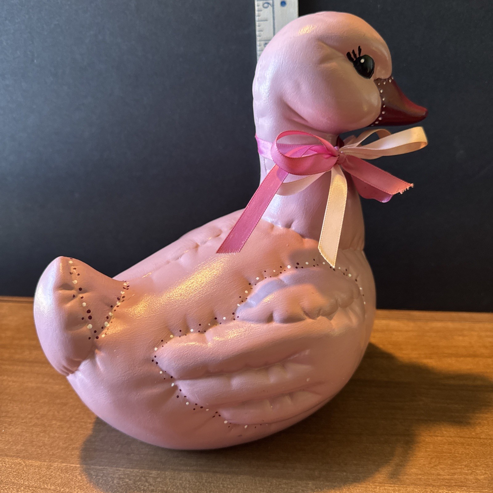 VTG.* 1985*Kimple Mold*Hand Painted*Pink Ceramic Duck Quilted Look