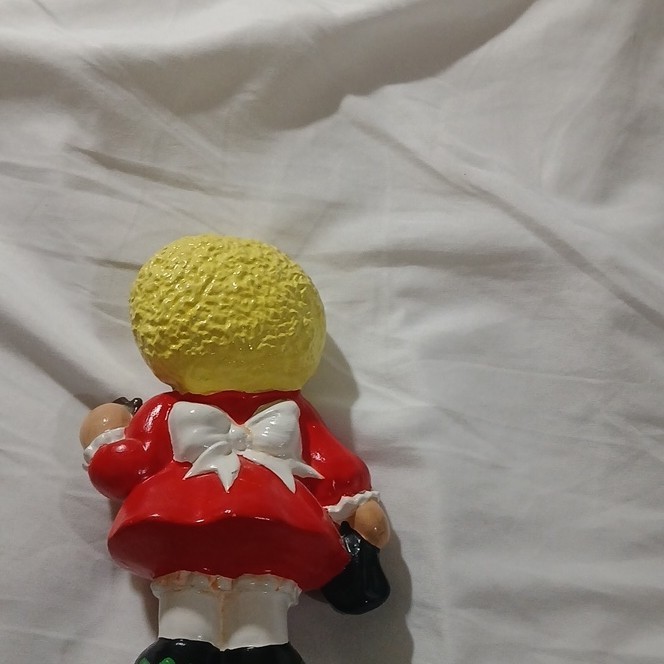 Hand Painted Ceramic Girl Figurine Red Dress Collectible Decorative Sculpture