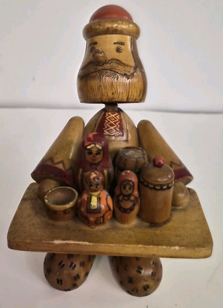 Wood Hand-Painted Man Figurine Holding Tray, Brown/Red, Kids Decor