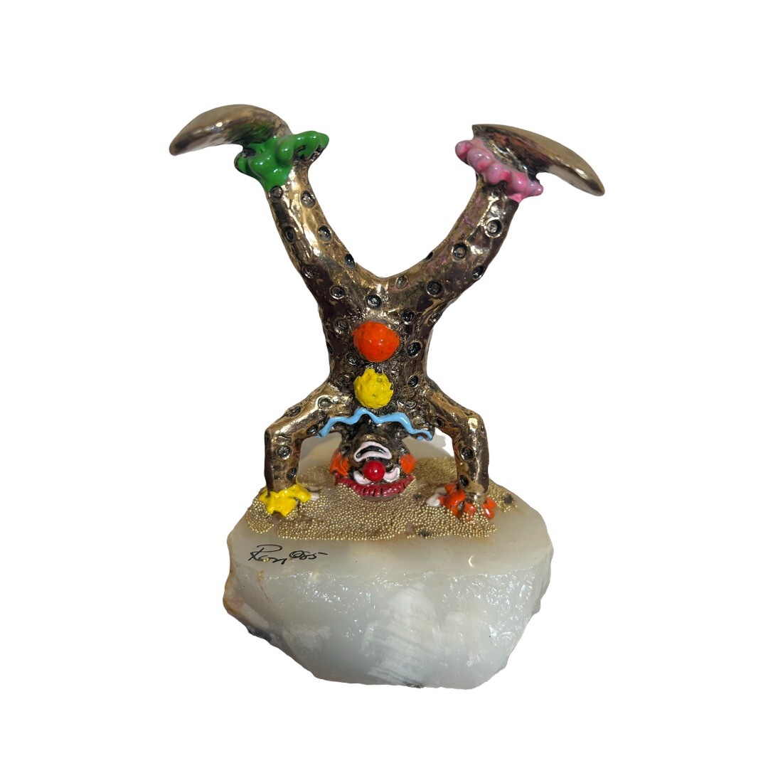 Vintage 1985 signed Ron Lee 24k Gold “Pinky the Clown” Head Stand Marble Base