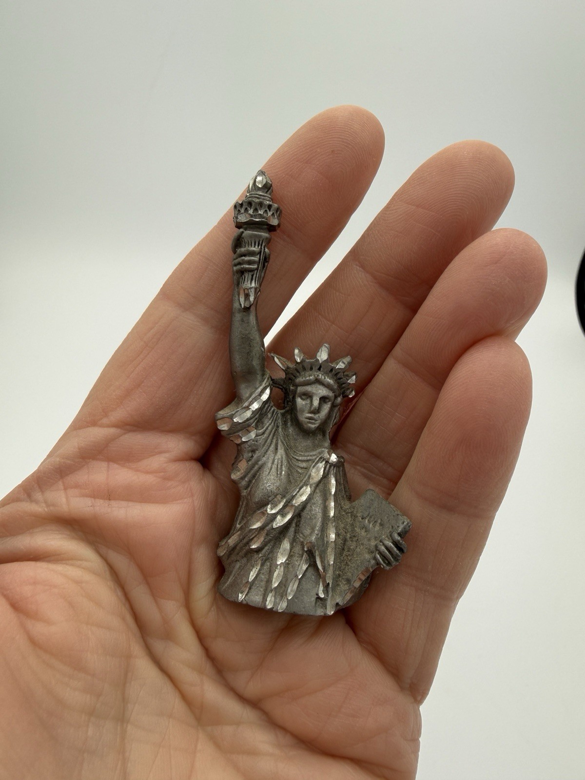 Art Figurine Pewter Lady Statue of Liberty New York Harbor 2.75” Americana