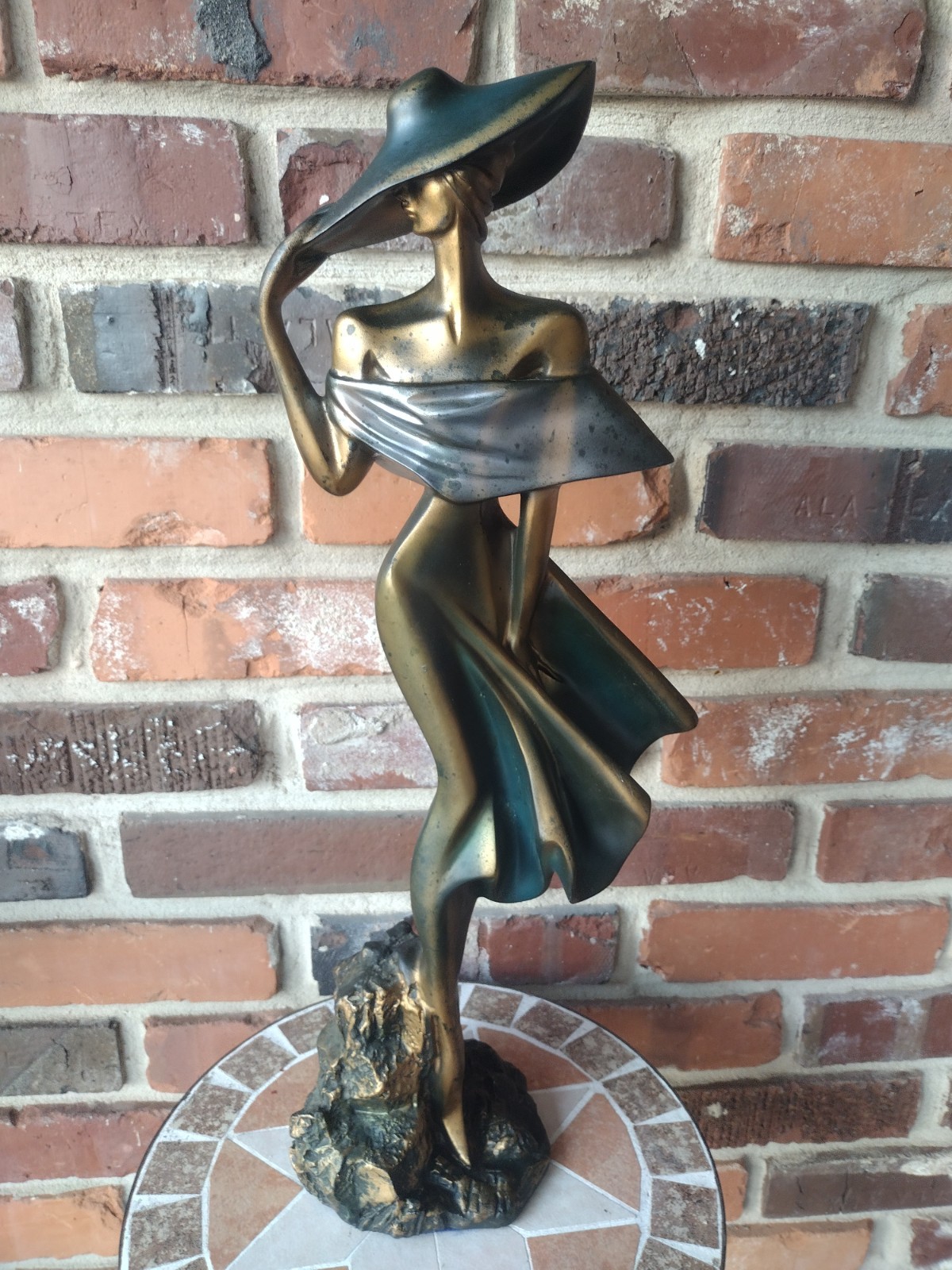 Vintage 19″ Art Deco Lady Sculpture Painted Statue Breeze Windy Day Durastone