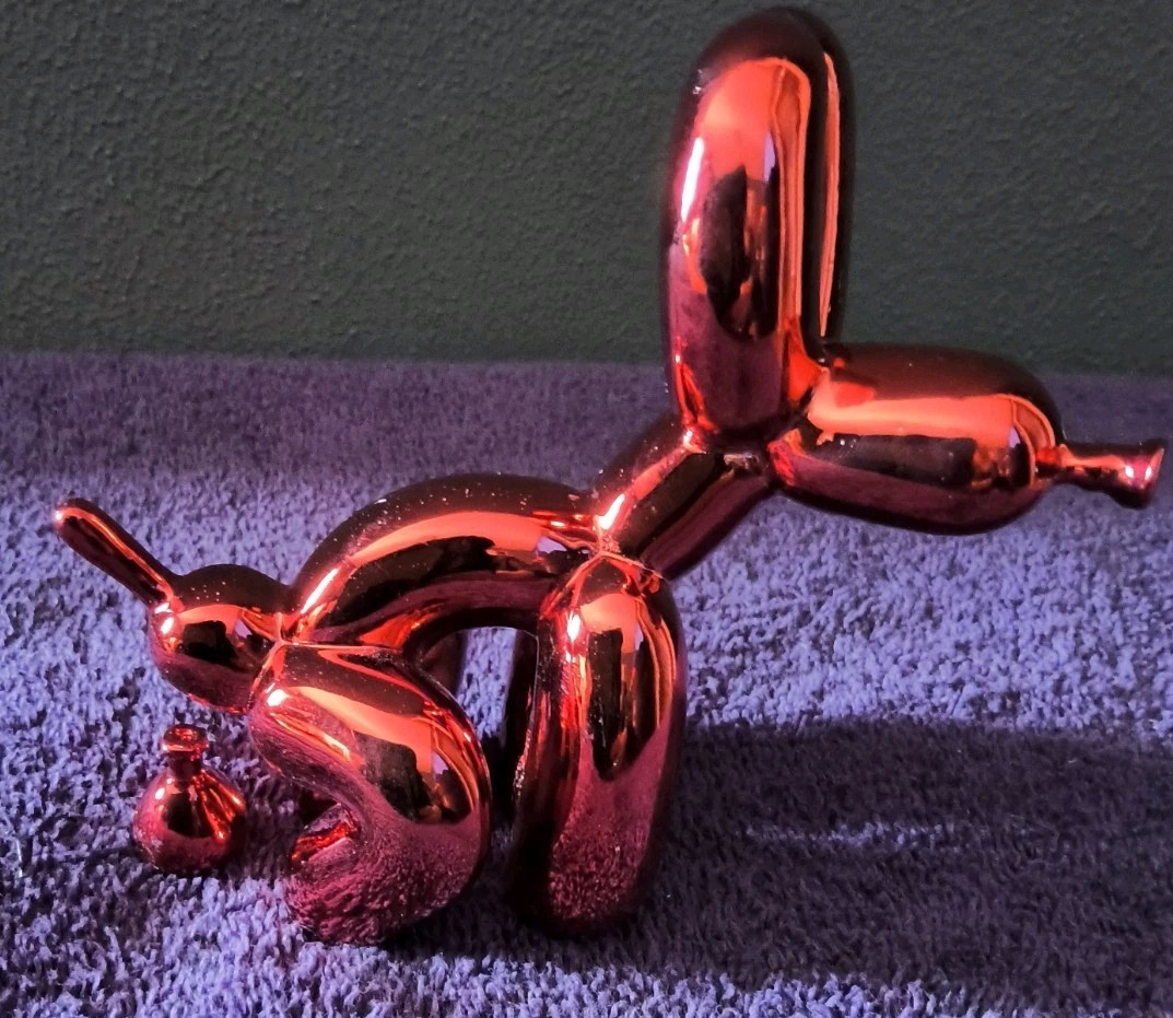 Glossy Metallic Ruby Red Ballon Dog Pooping Sculpture Home,Offce,Gardens ☃️