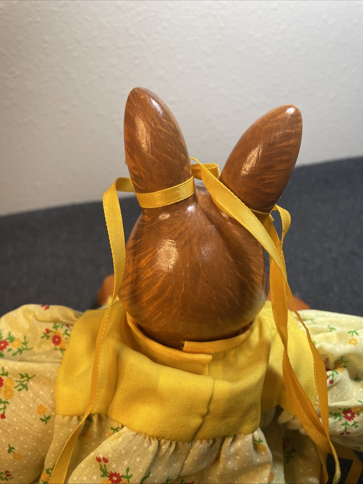 Rabbit Bunny Easter Doll Figurine Shelf Sitter Ceramic Head Spring Yellow