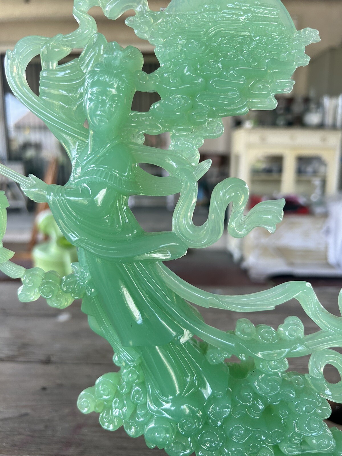 Vintage Faux Jade Geisha Asian Women -Resin Figurine Made In Hong Kong 12.5 In