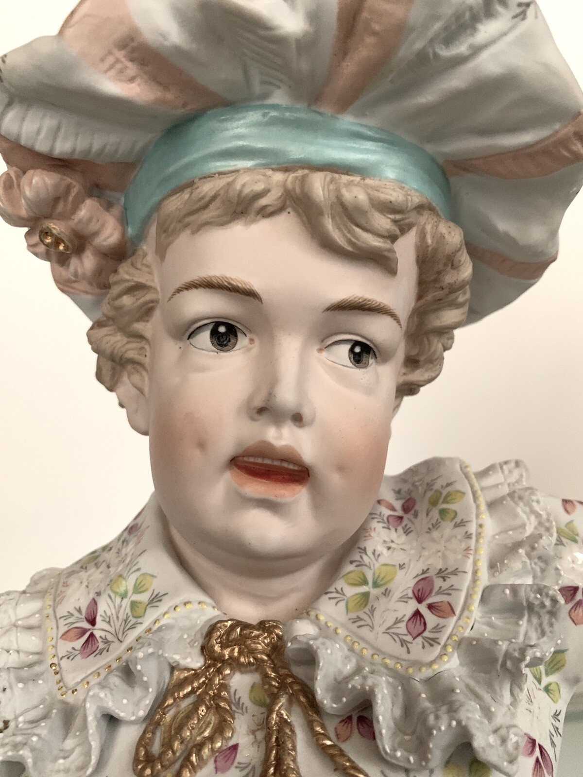 ANTIQUE-BISQUE PORCELAIN-ENAMEL-BUST OF BOY-INVERTED EYES-HEUBACH?