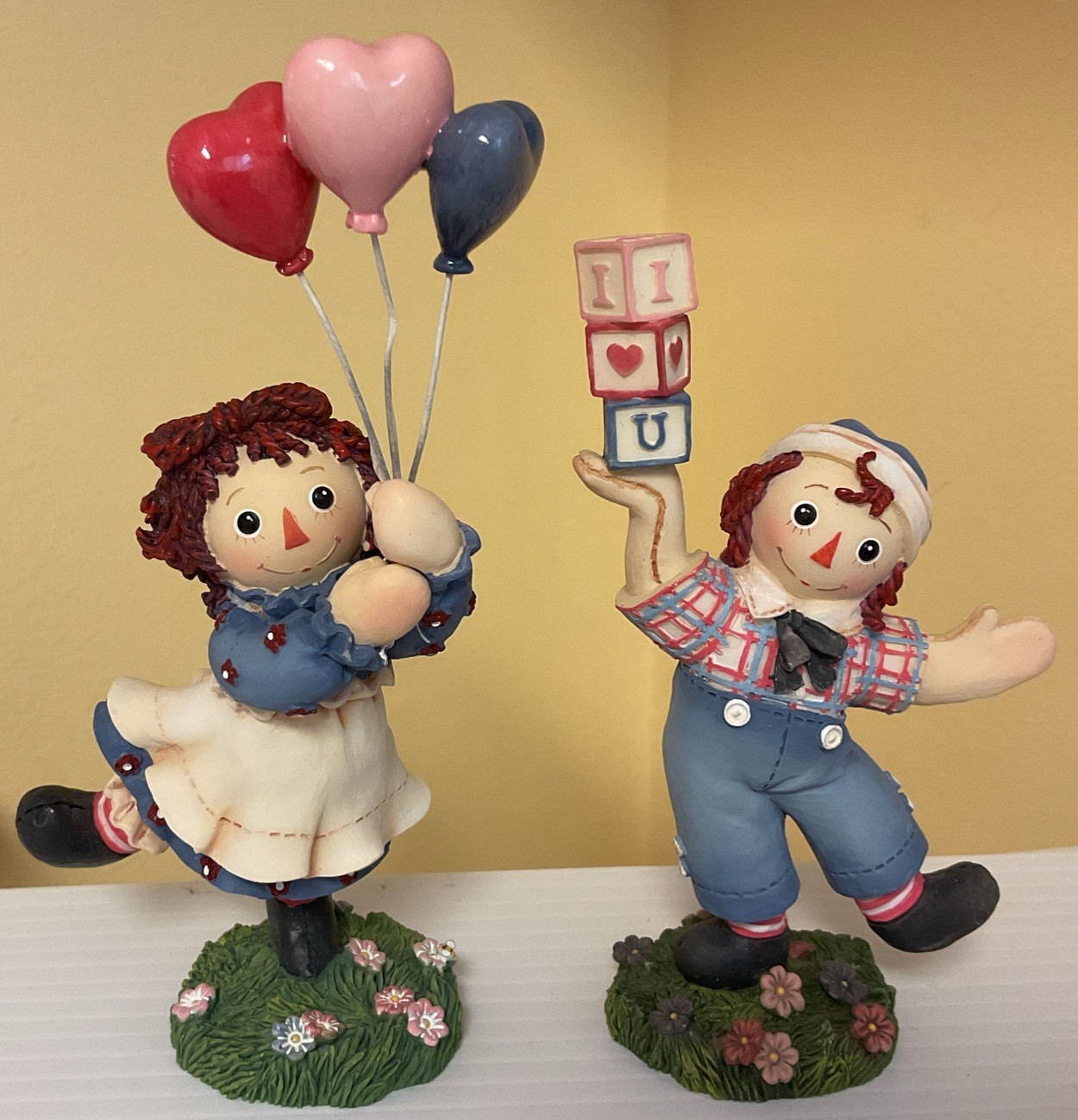 Raggedy Ann w/ Balloons & Andy w/ I❤️U Blocks Figurines Set Of 2 by Enesco