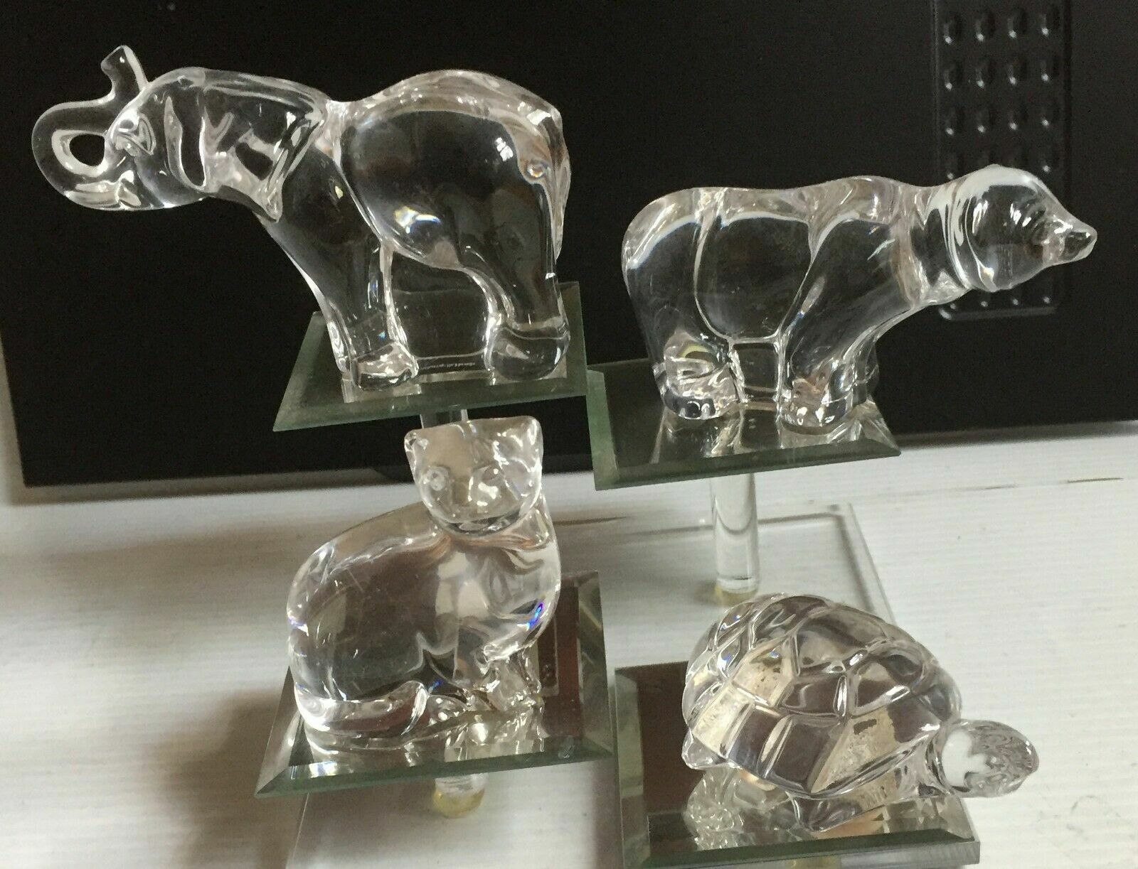 4x Villeroy & Boch Crystal Animal Figurine Paperweight: Elephant Bear Cat Turtle