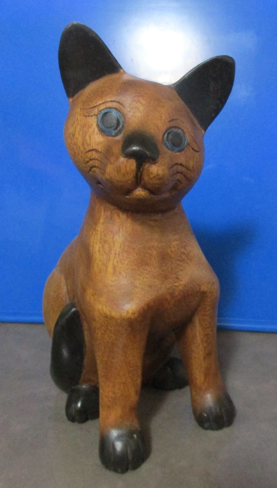 Vintage MCM Hand Carved Wood Cat Sculpture Figurine – 9 1/4″ Tall