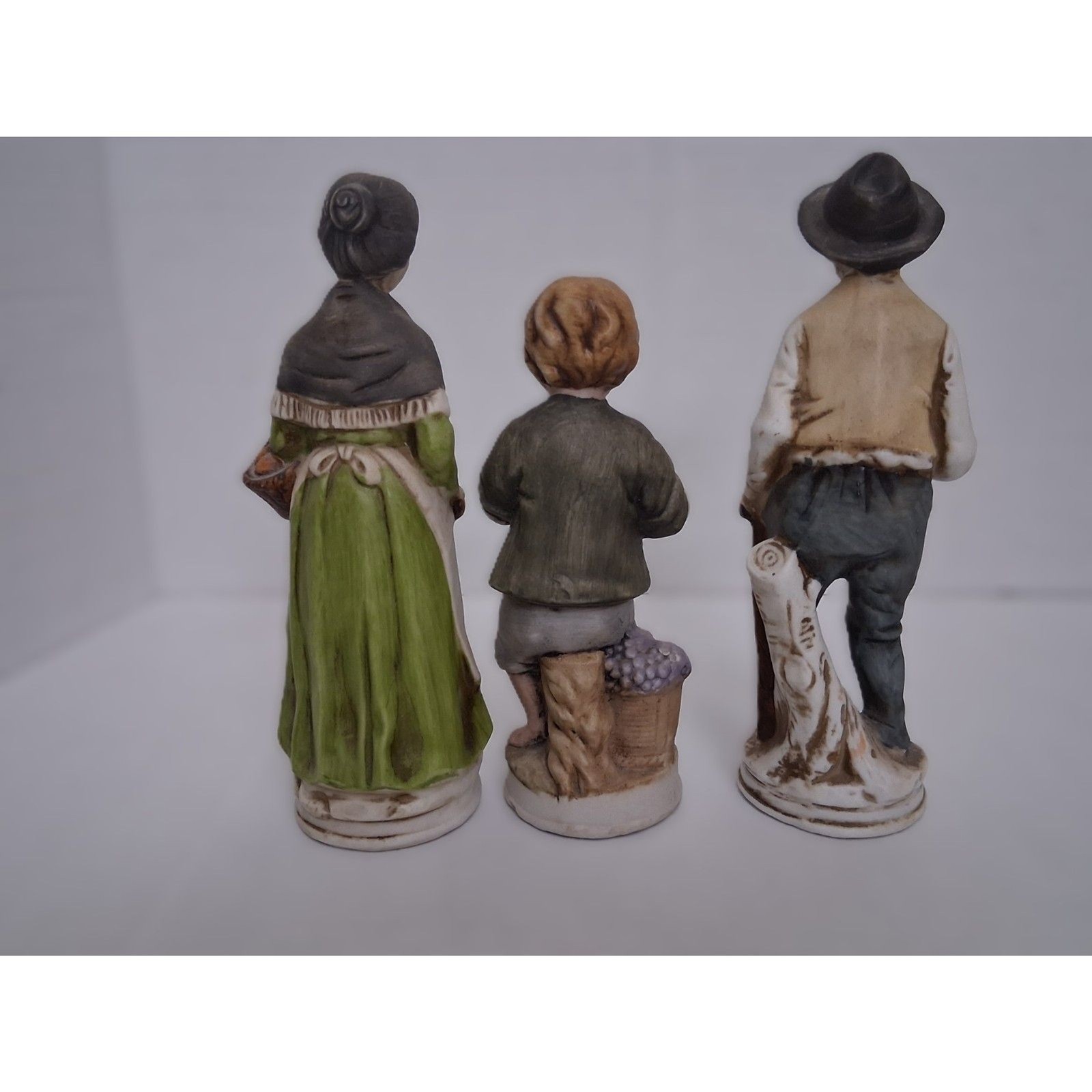 Old World Farmers Man Woman Boy Vintage 20th Century Bisque Porcelain Figurines