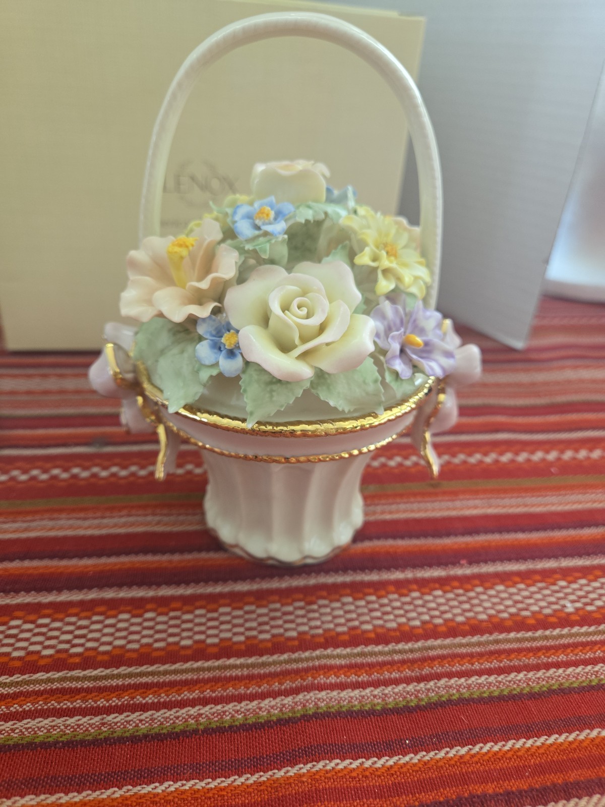 New In Box Vintage Lenox Floral Wishes Basket 6″