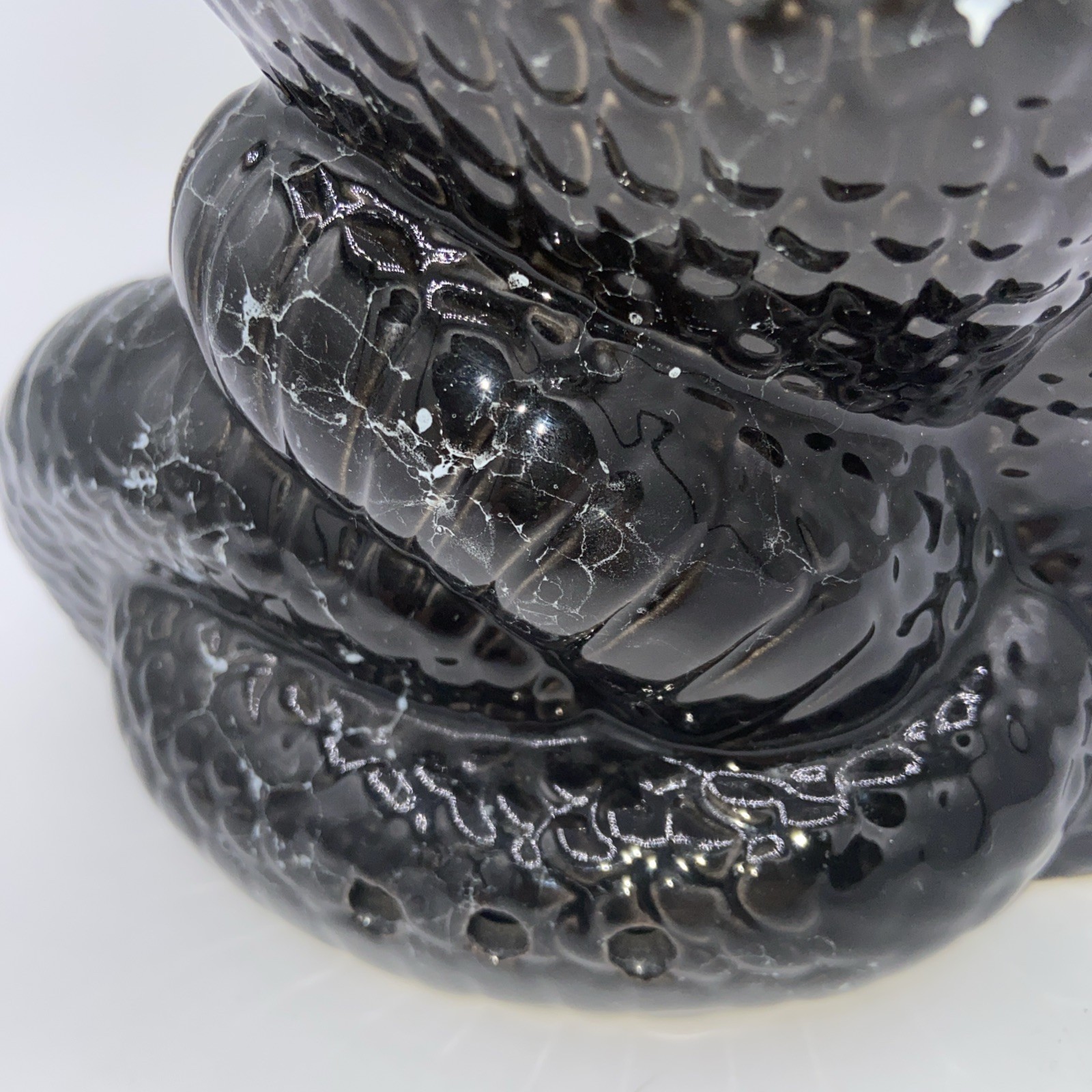 VTG Smoking Black marble glaze Cobra Snake Ceramic Incense Burner Coiled 8.5″