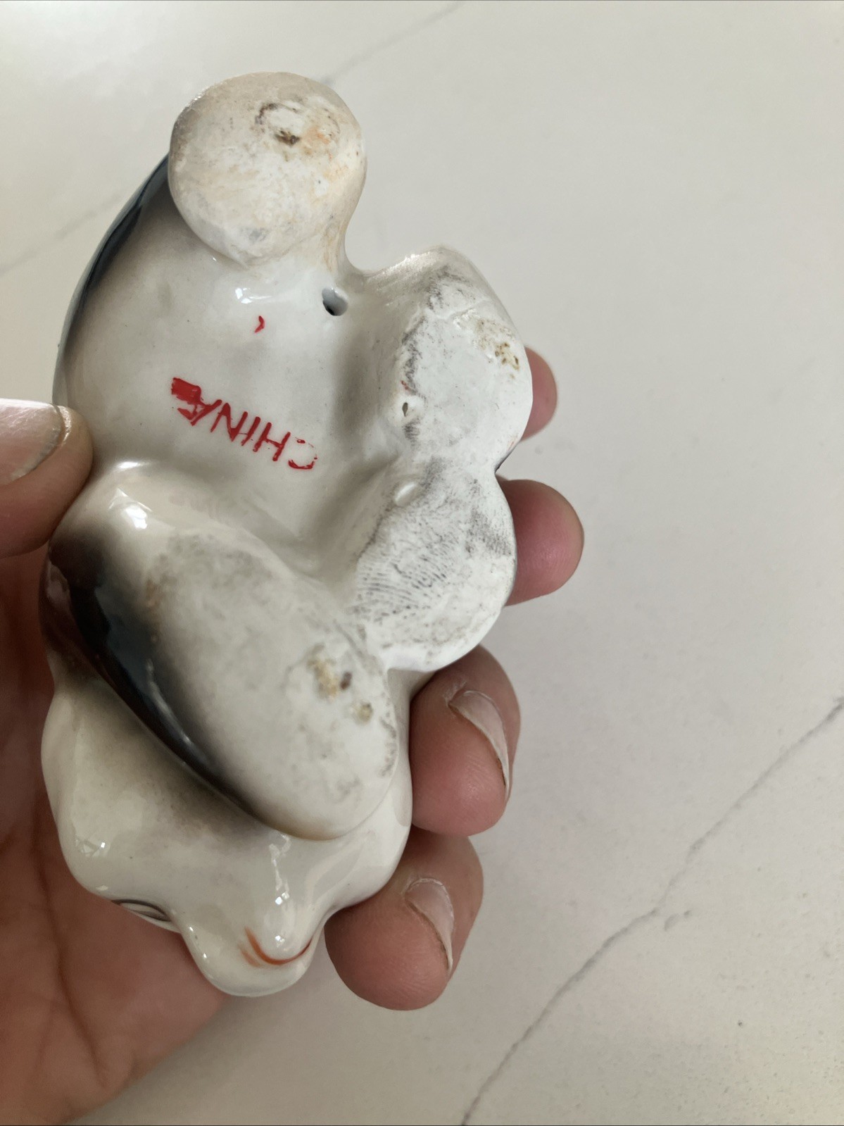 vintage, hand-painted ceramic panda figurine