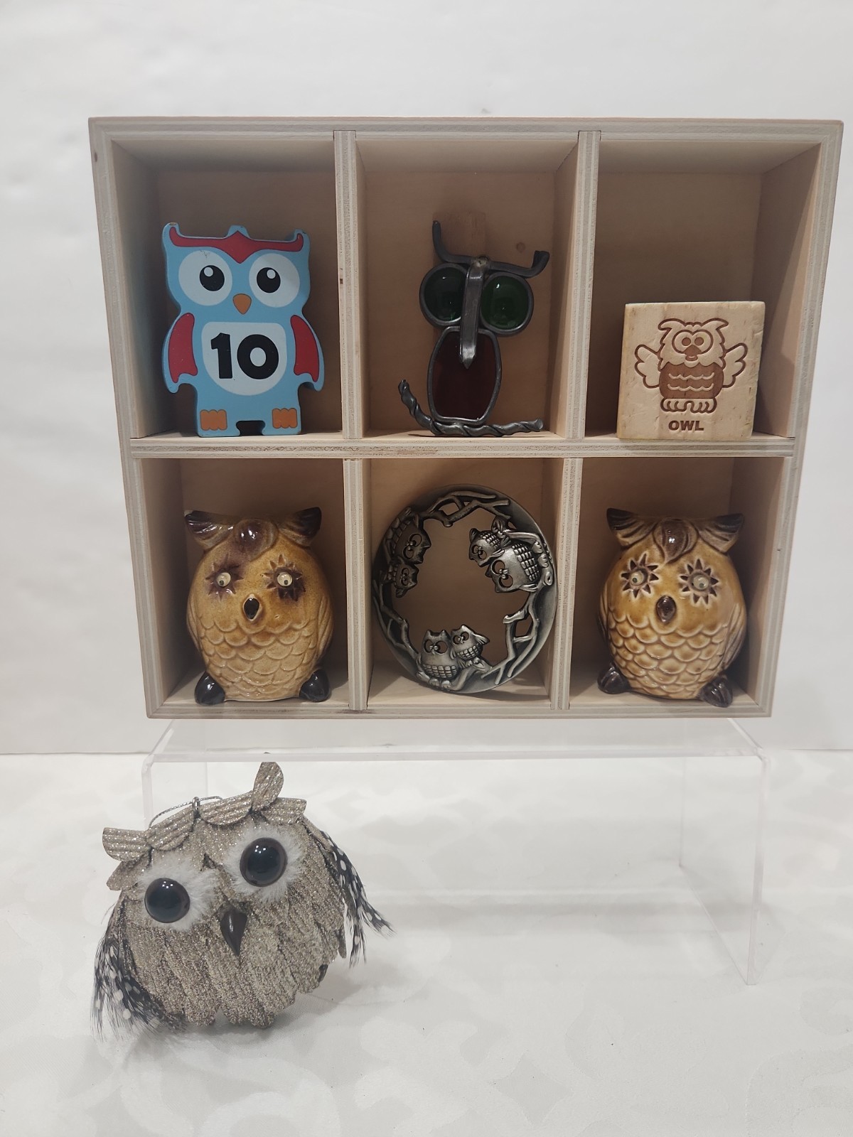 Vintage Trinket Shelf Small Mini Curio Collectibles Eclectic Lot of 7 OWL Theme