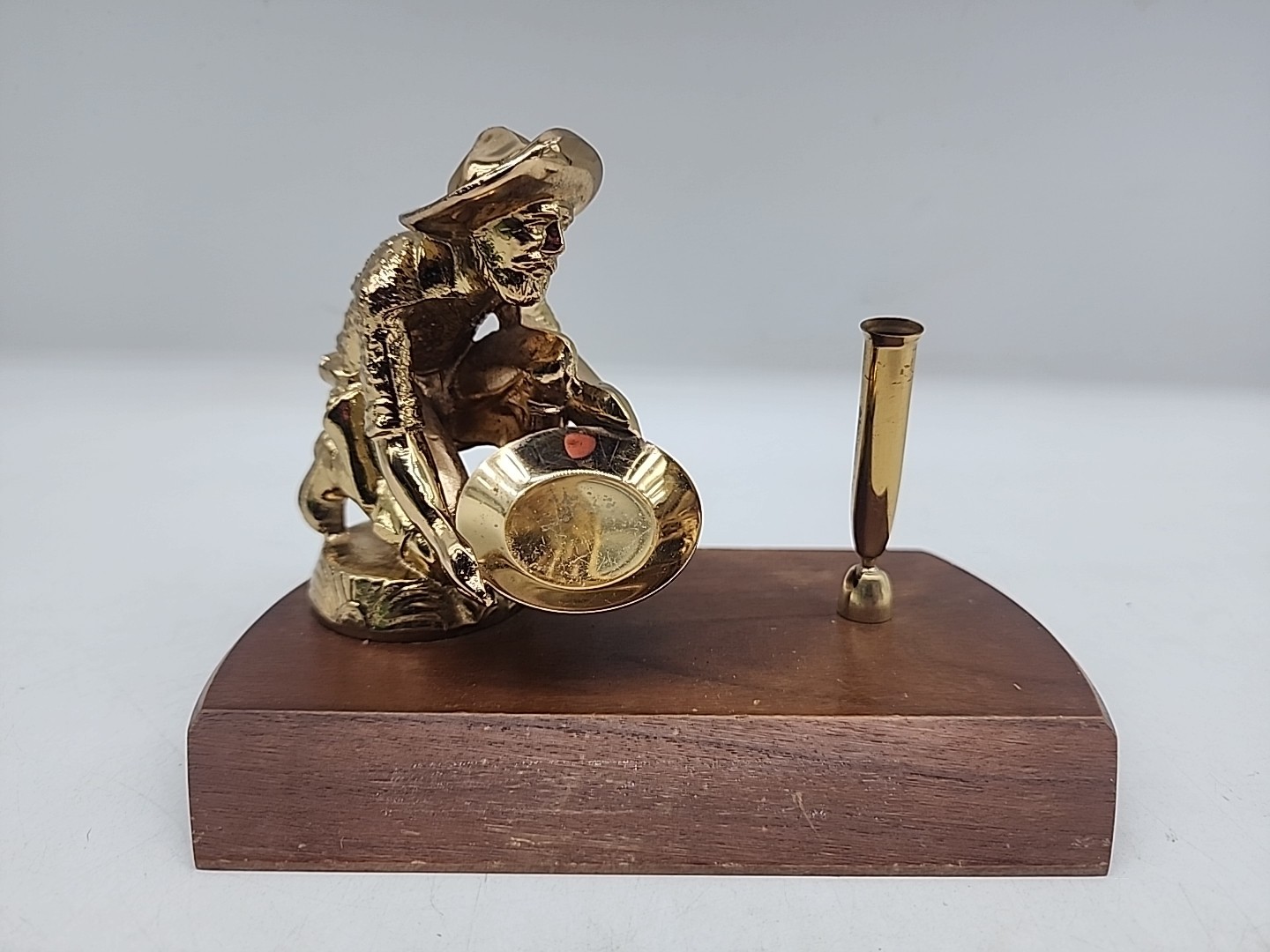 Gold Miner Prospector Brass Colored Metal Figurine Pen Holder Vintage Panning