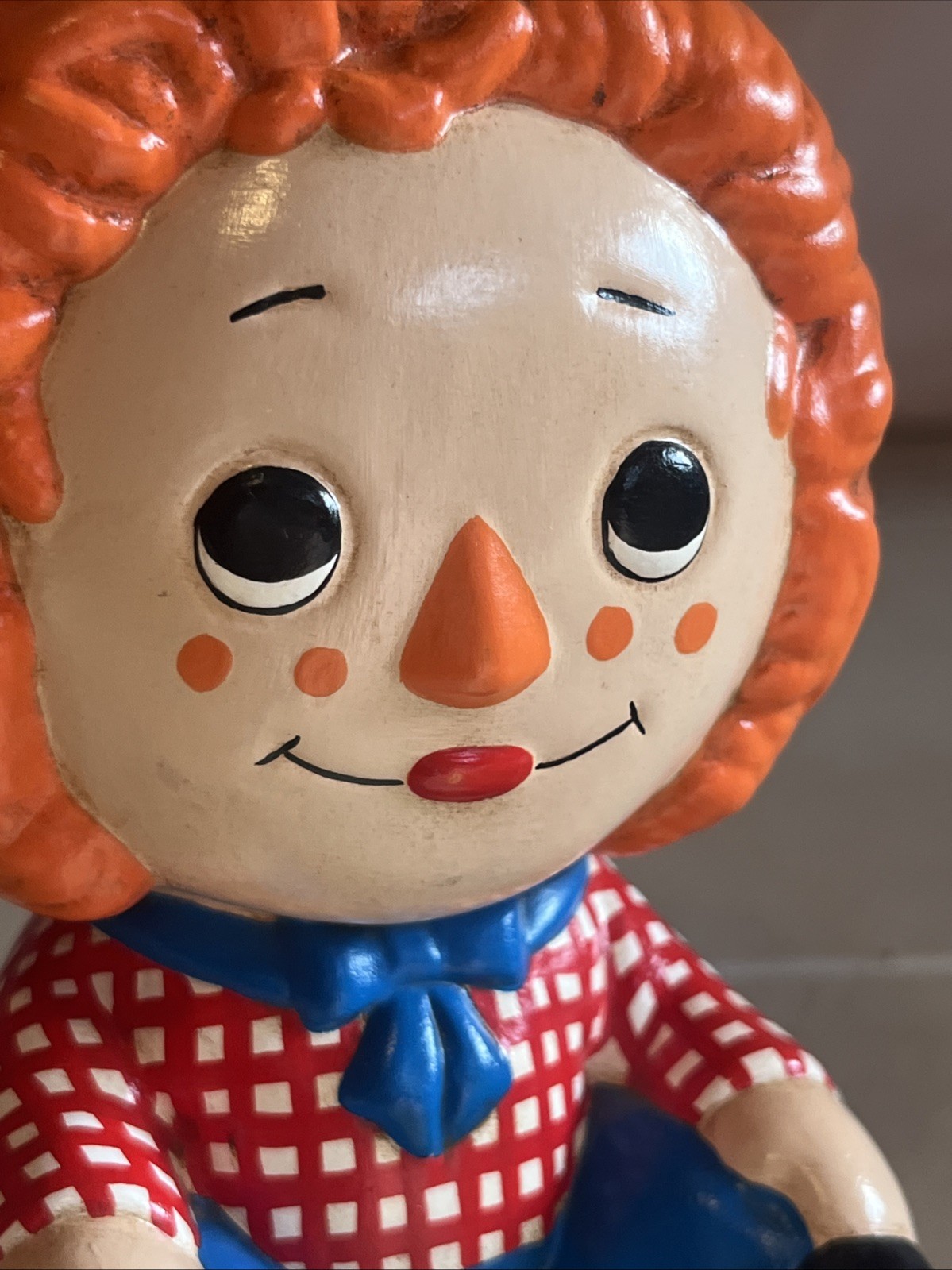 Raggedy Ann and Andy Doll Ceramic Yozie Mold Hand Painted Vintage 1970s Sitting