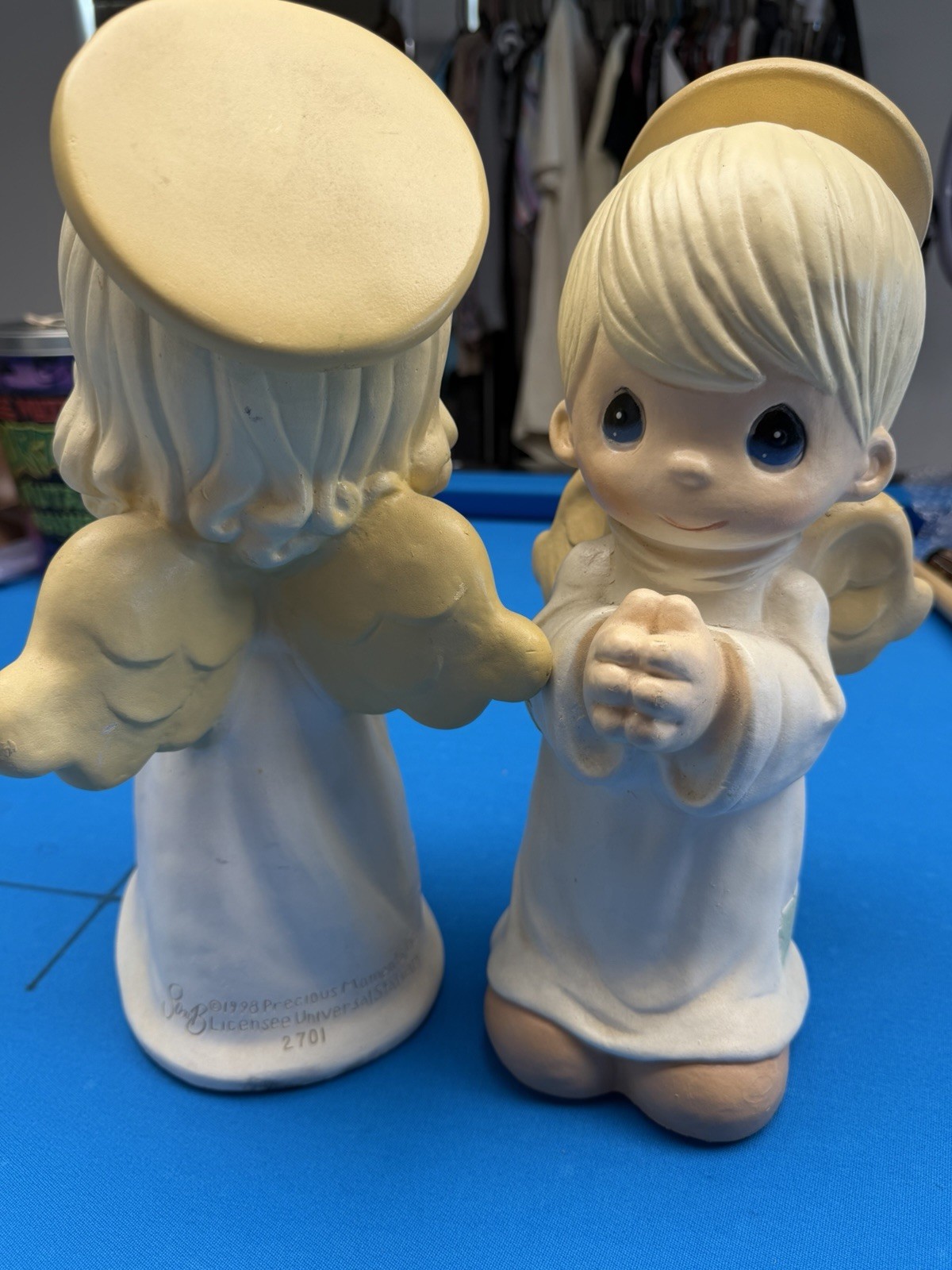 Precious Moments Praying Angel Statues Set of 2 1998 Bisque Matte 3D