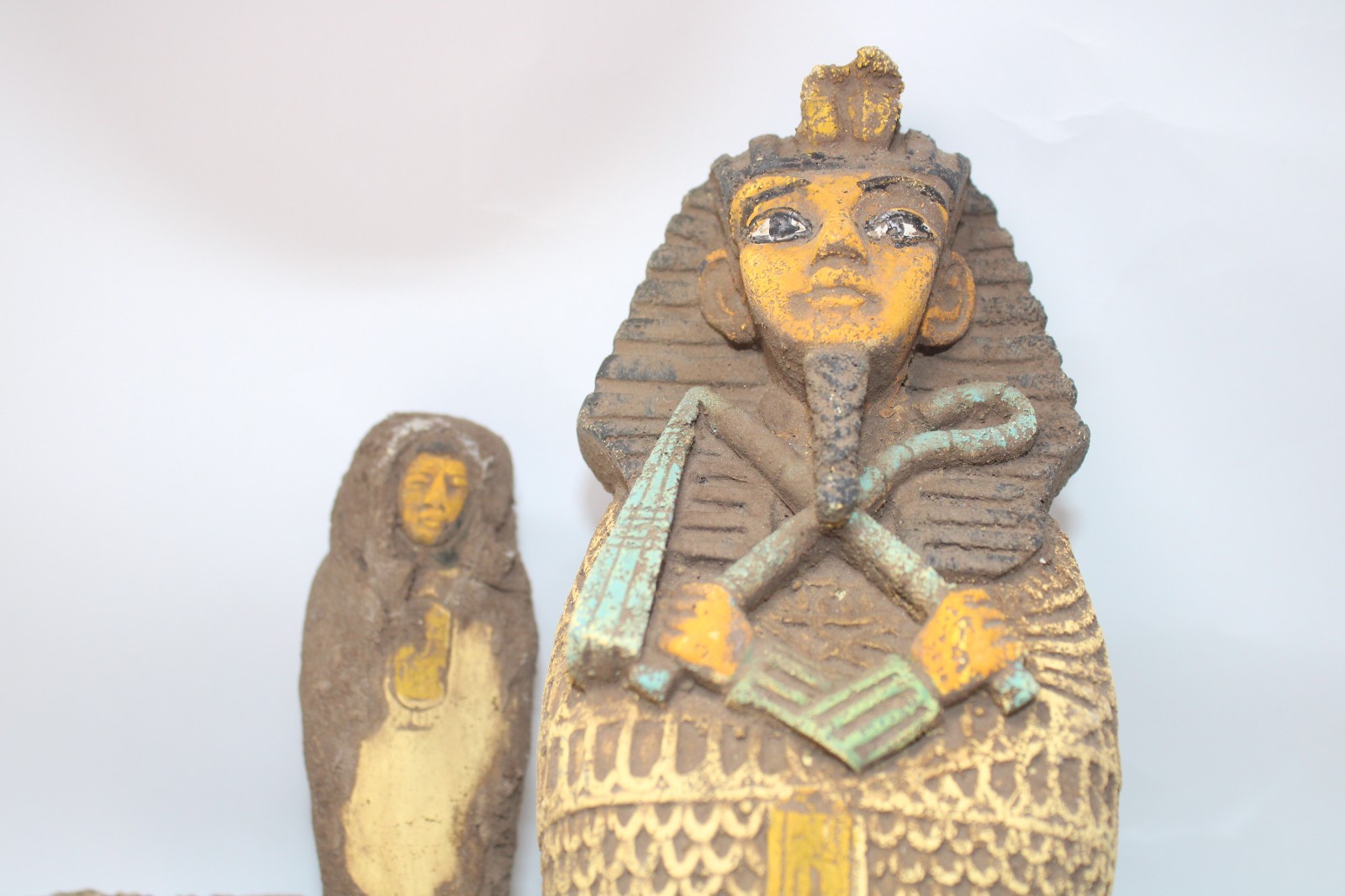 Rare Ancient Egyptian King Tut Wood Sarcophagus with Tutankhamun Mummy Statue