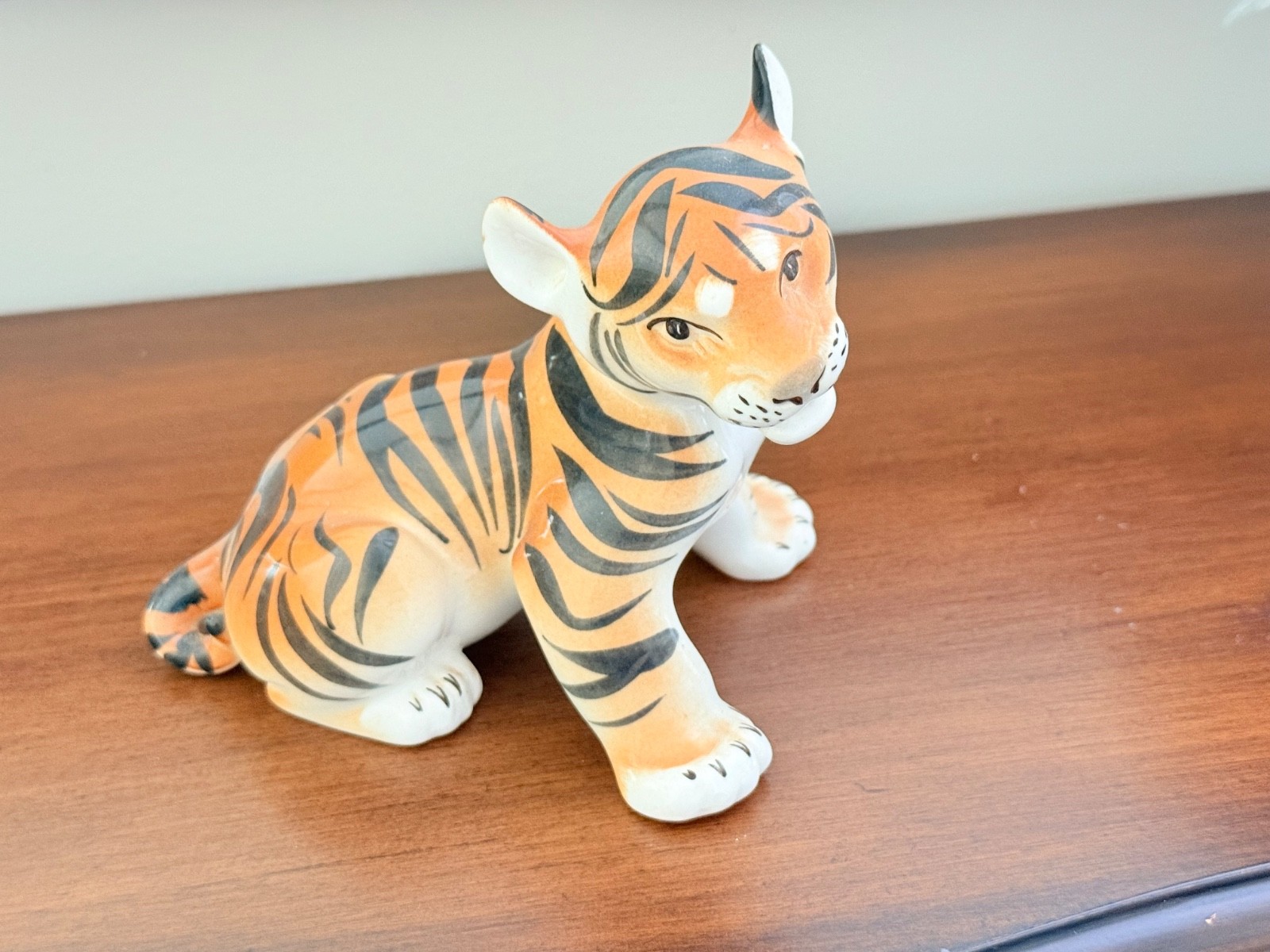 Lomonosov Porcelain Tiger Cub Figurine Black Mark Made in Russia