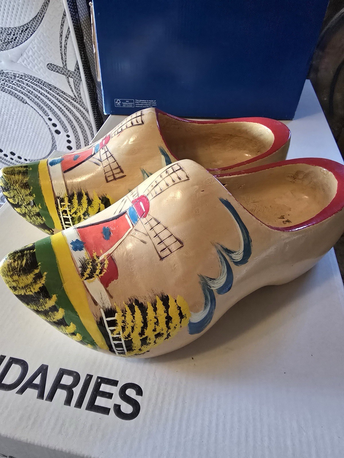 Pair Hand Painted Wooden Dutch Clogs Windmill Made in Holland Klompen Guilders