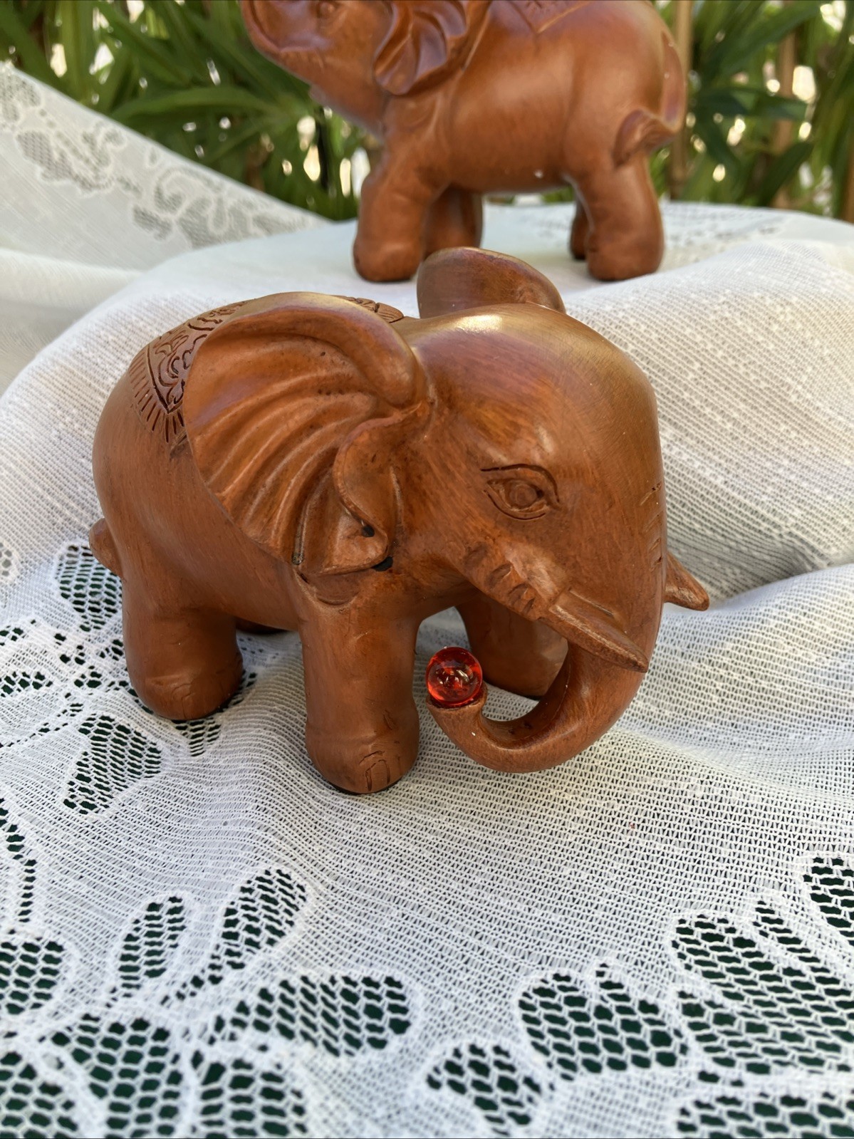 Elephant Sandal Wood Color Home Office Decor Resin Figurine Red Faux Wood Pair