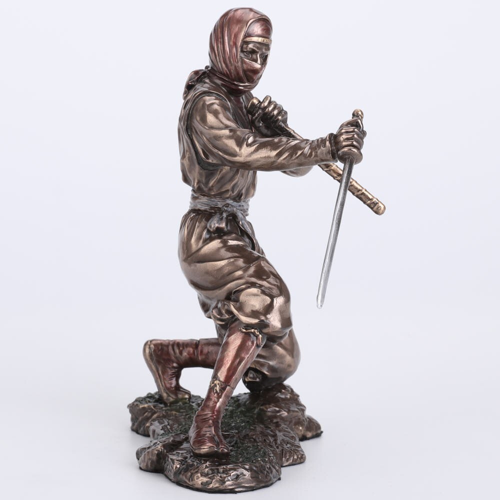 5 7/8 Inch Ninja Sword and Scabbard Fighting Stance Cast Resin Bronze Finish new