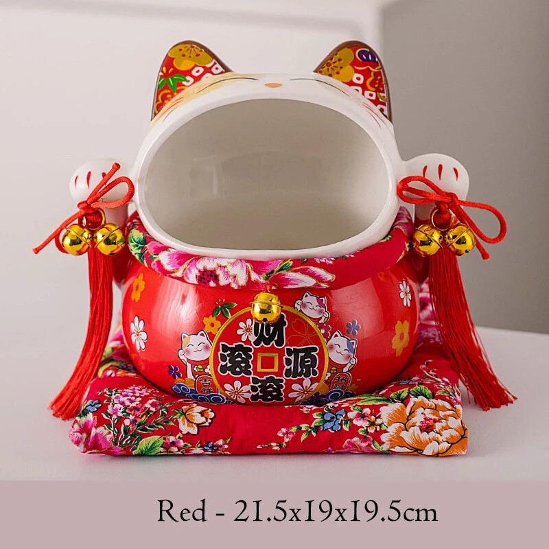 8 Inch Ceramic Maneki Neko Candy Jar Lucky Cat Money Box Piggy Bank Fortune Cat