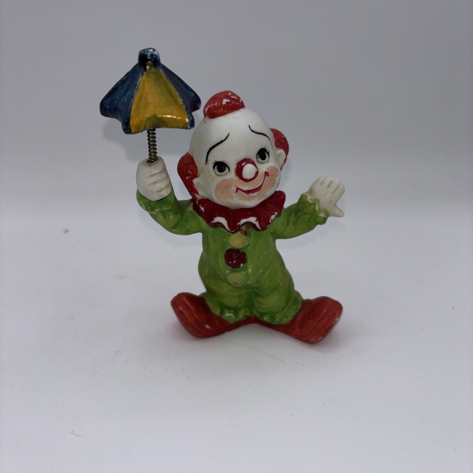 Amazing Vintage Porcelain Clown With Umbrella 4.75 Inches**Paint Is Worn**