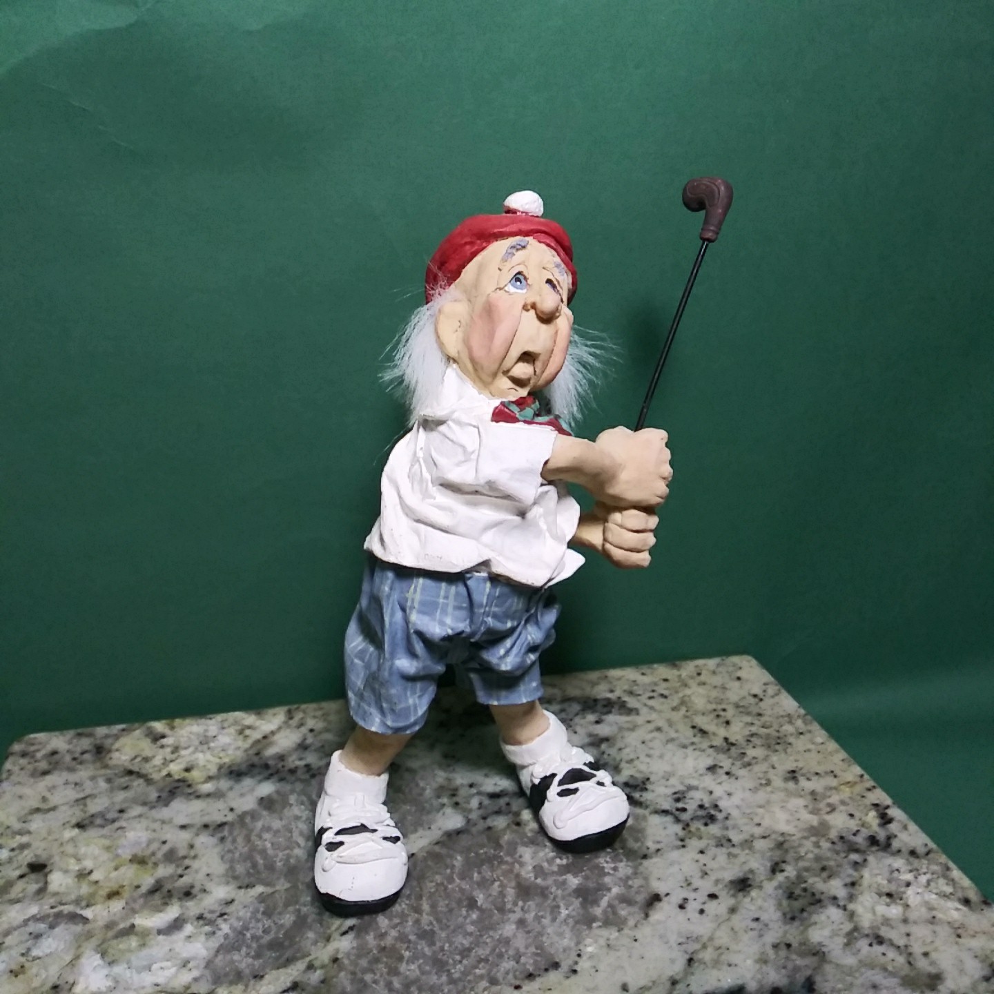 Old Man Golfer Golf Swing Gray Hair Figurine Statue Cast Art By Kristin 1993