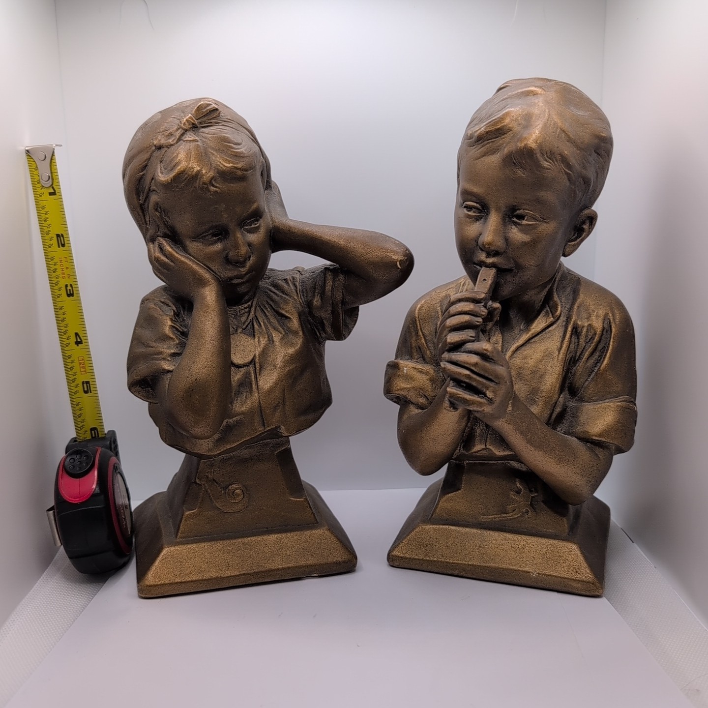 Esco Vintage Chalkware Brother Sister Playing Flute By E. Vilianis Ears Covered