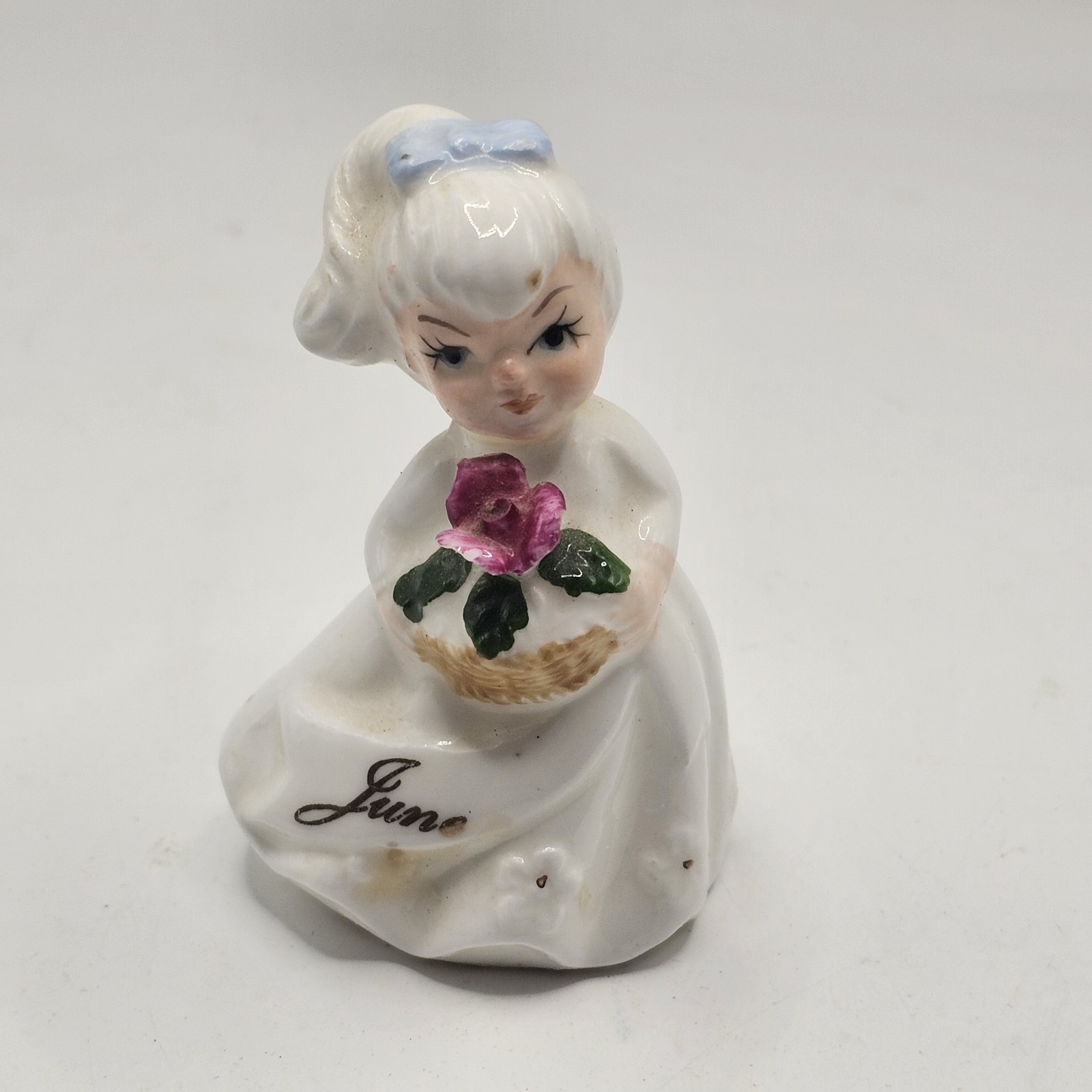 Porcelain Figurine Miniature Girl June Birthday Vintage With Flowers Estate Find