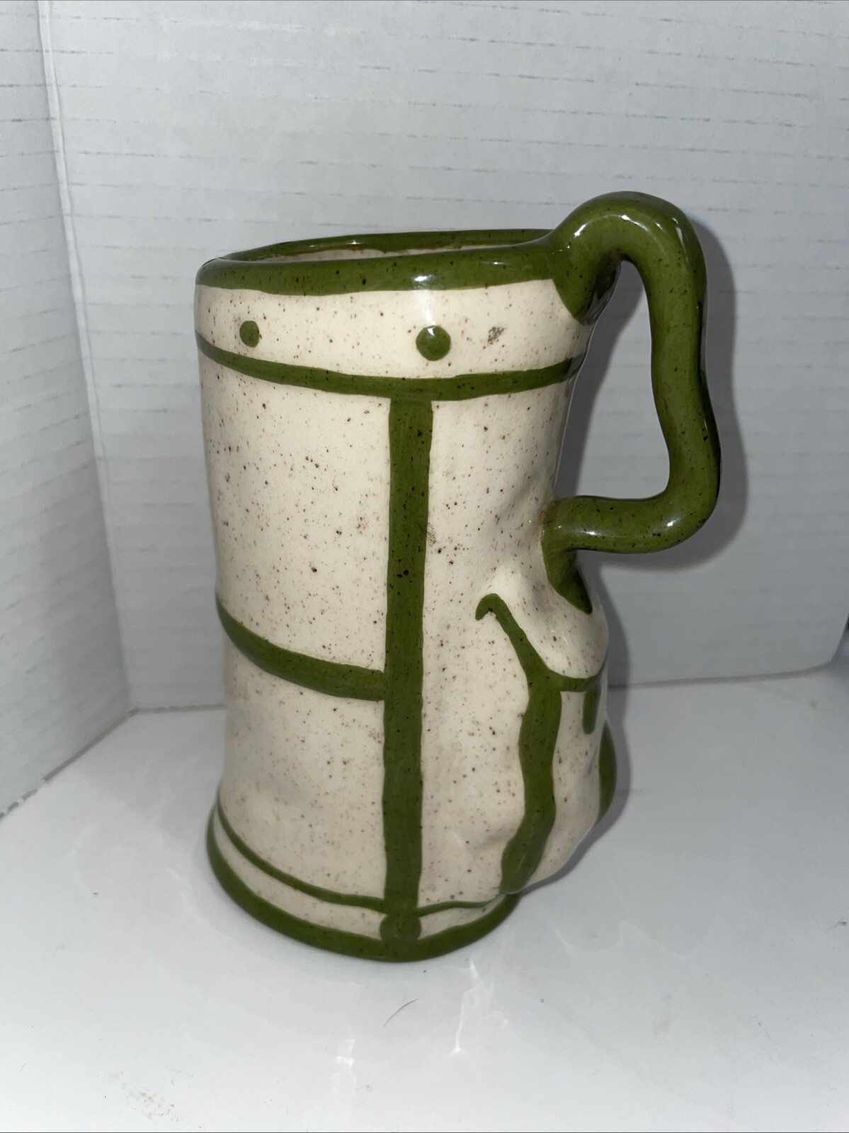 VTG Ceramic Golf Bag Sculpture Pencil Holder/vase Tan With Green Trim