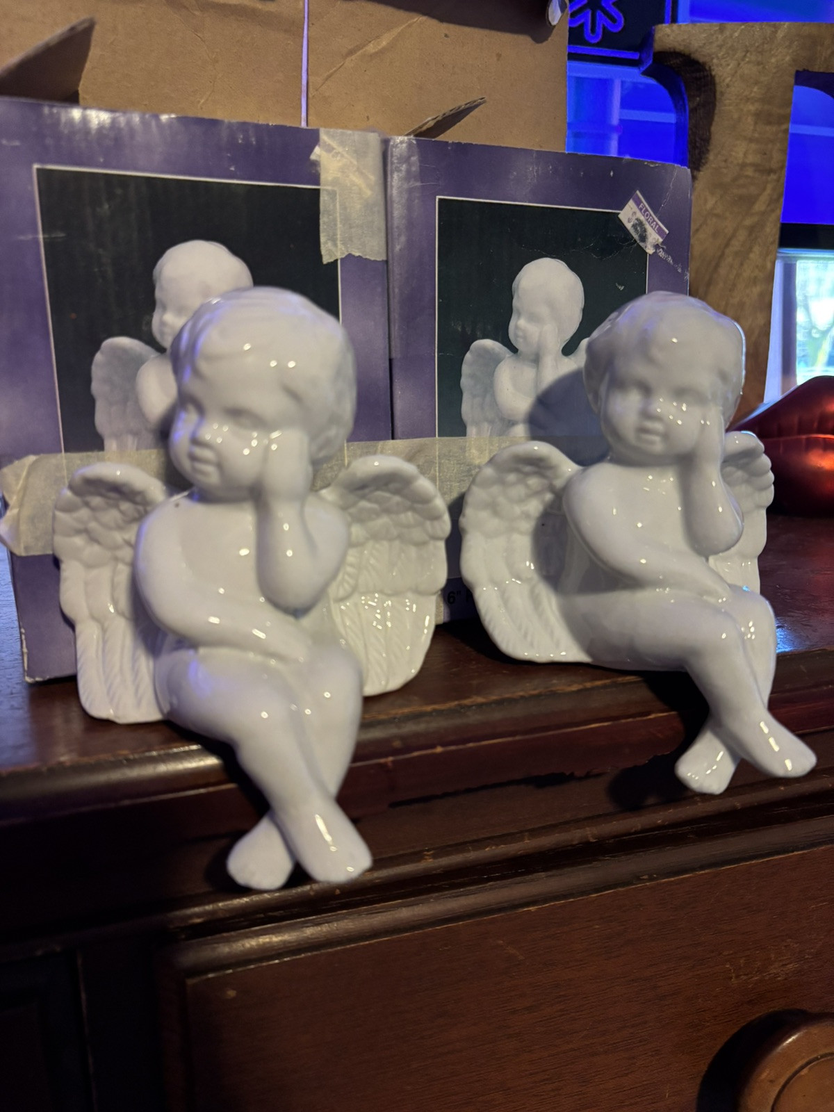 6″ porcelain glowing sleeping cherub Set Of 2