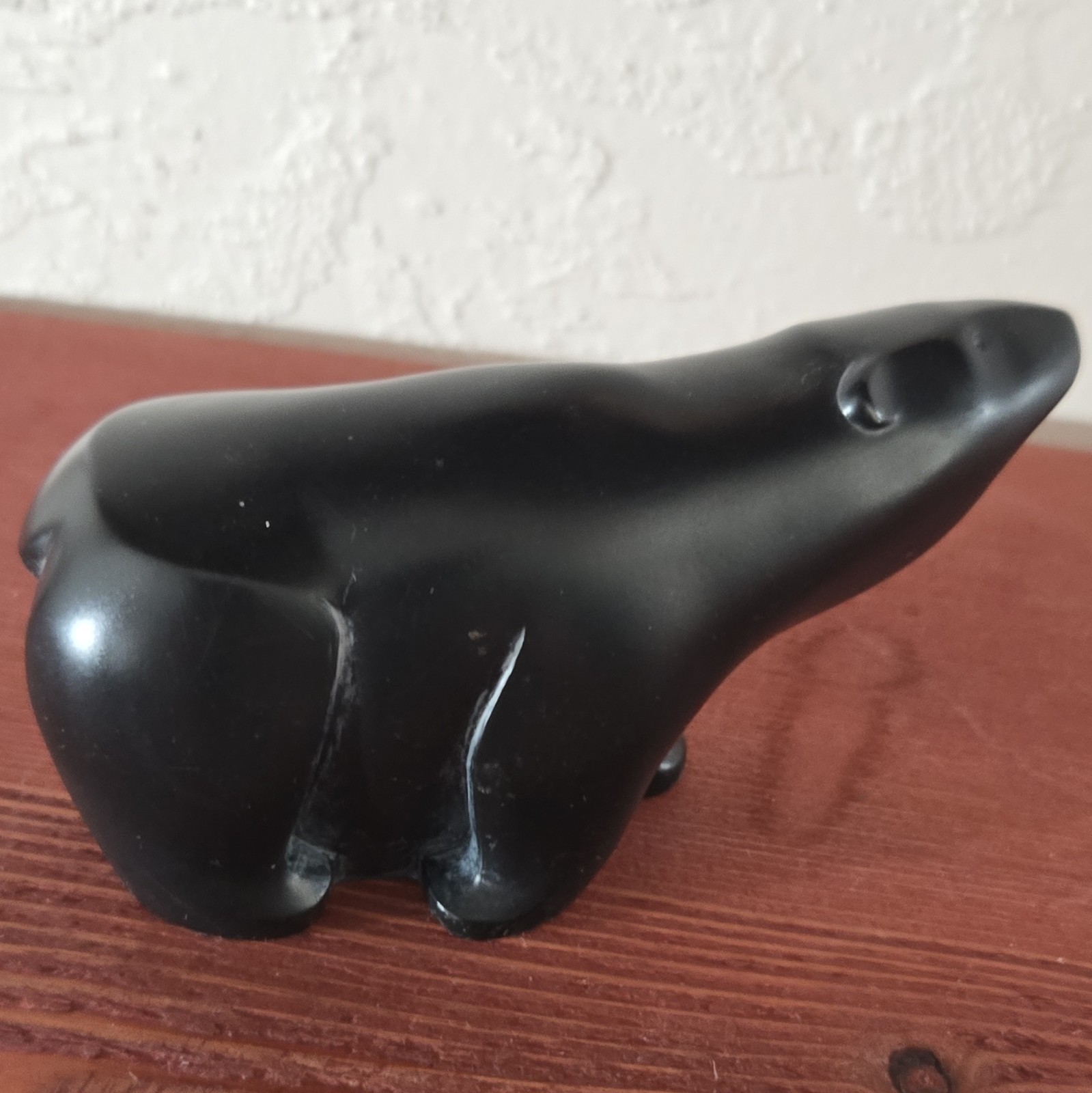 BOMA Black Stone Bear Figurine Smooth Finish Solid Pattern Signed Unboxed